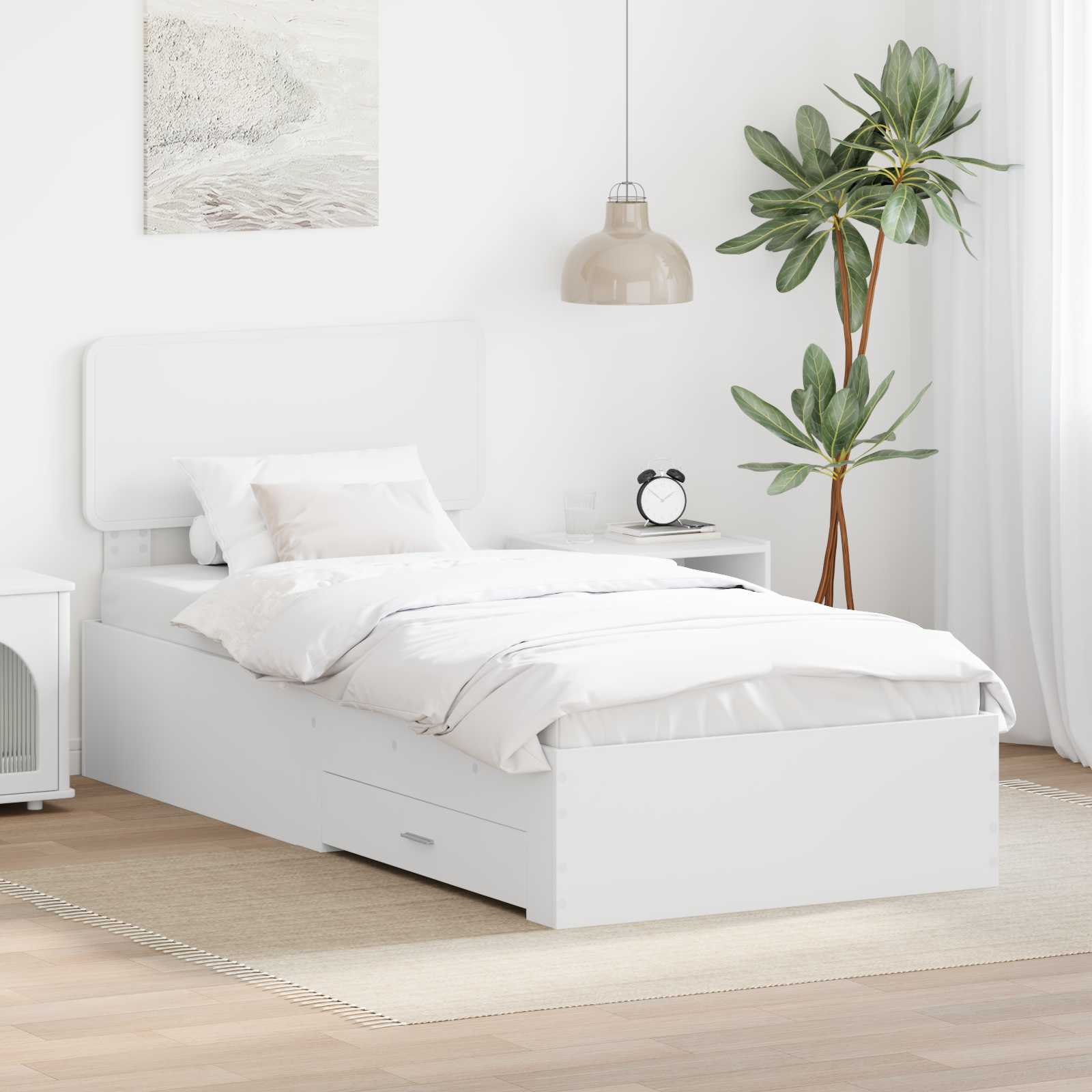 Estrutura de Cama com Cabeceira Cinzento Betão 100 x 200 cm