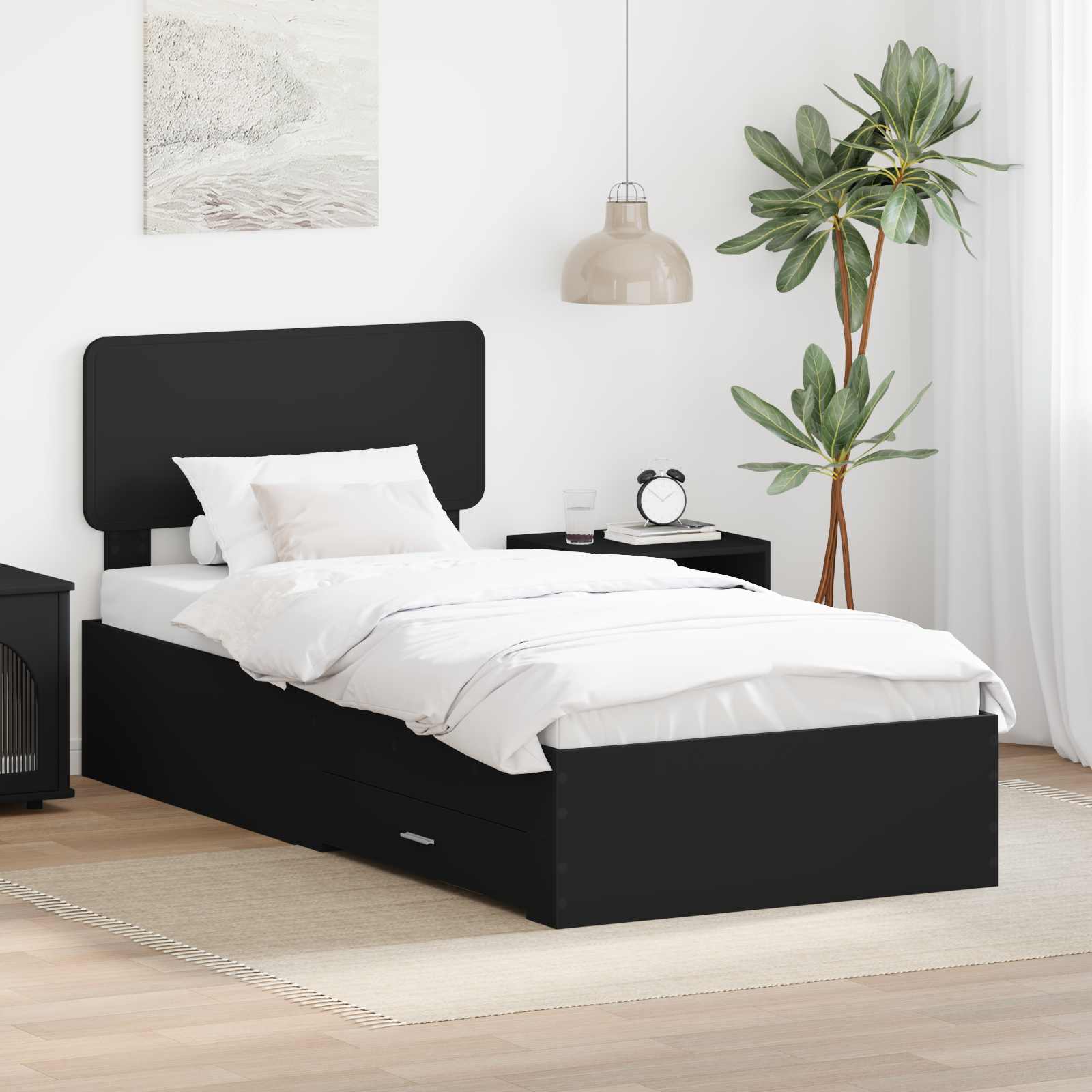 Estrutura de Cama com Cabeceira Cinzento Betão 100 x 200 cm