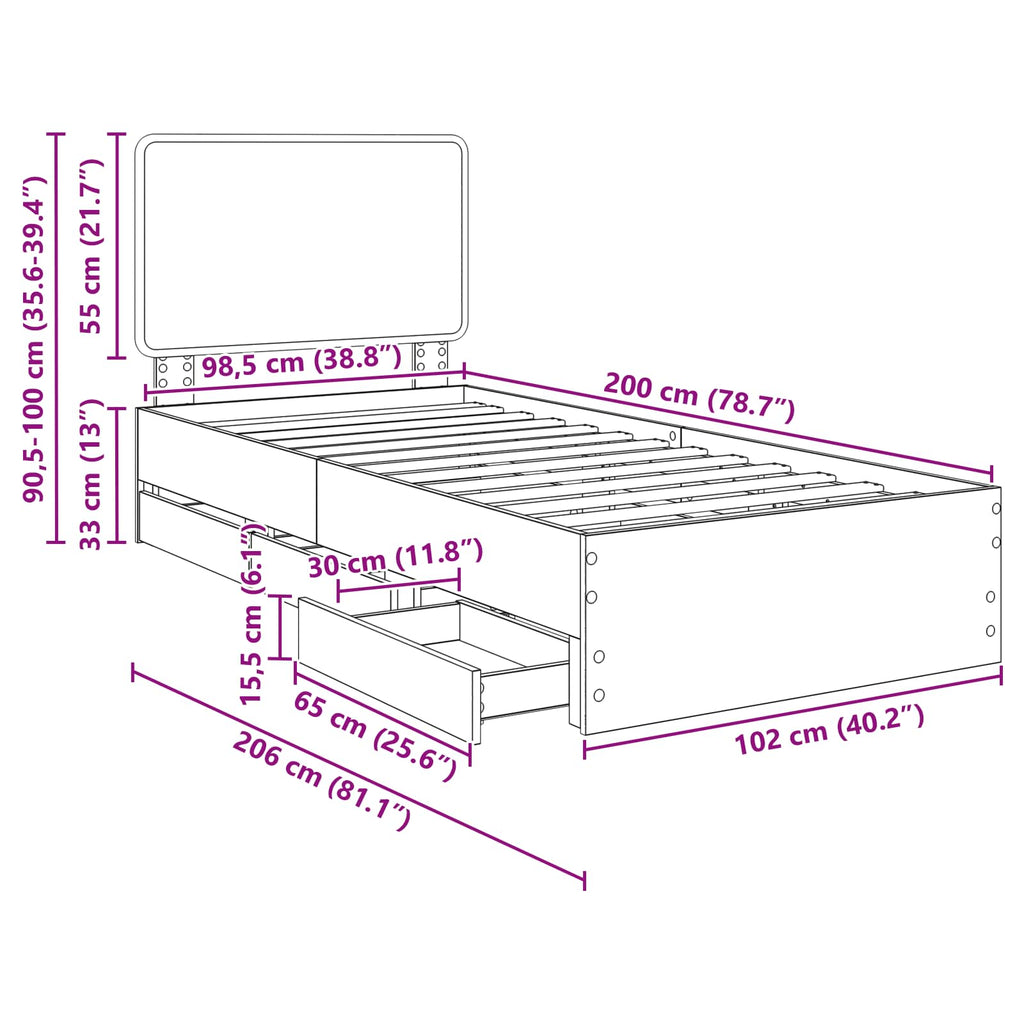 Estructura de cama con cajón 100 x 200 cm Madera Ingenieril