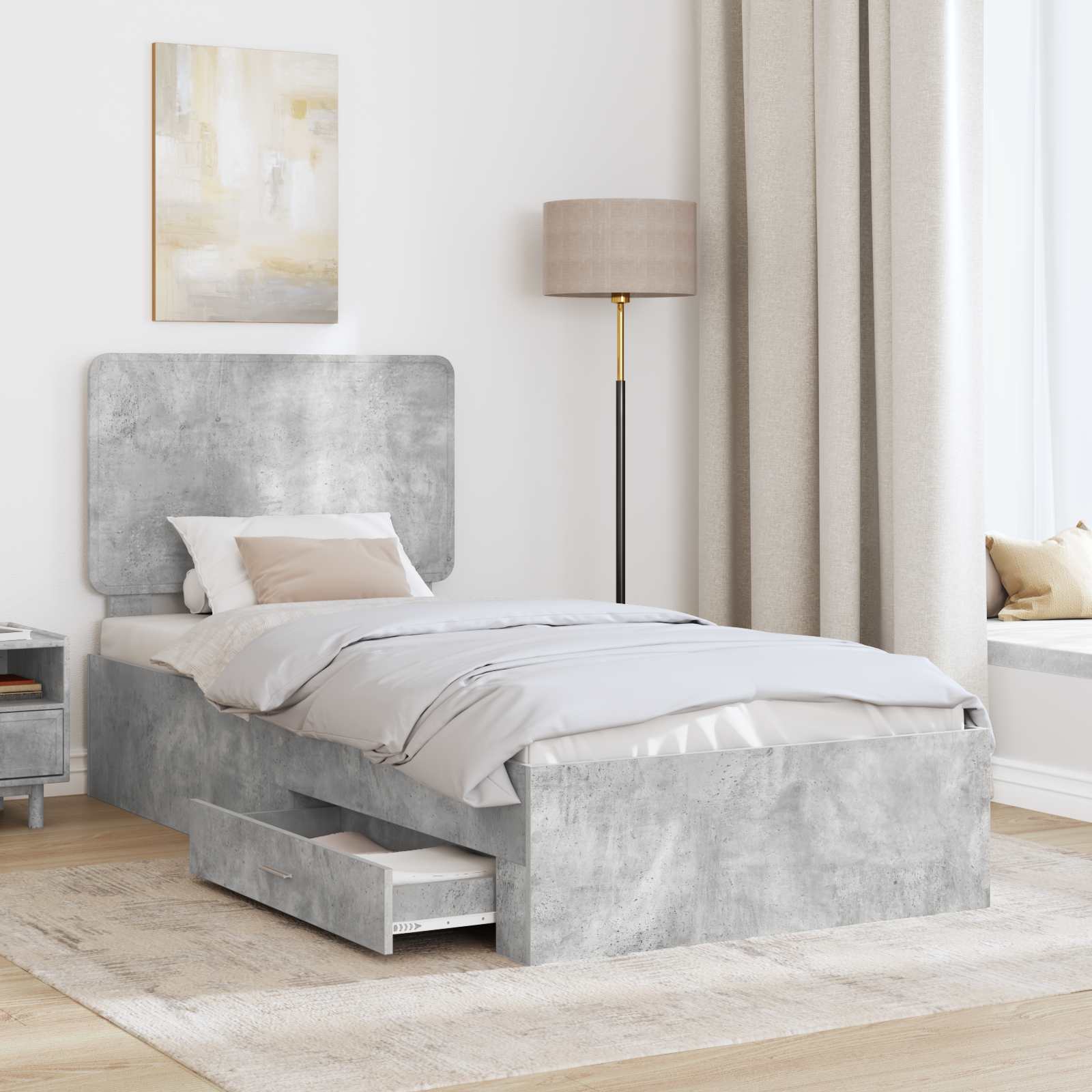 Estructura de cama con cabecera Gris Concreto 100 x 200 cm