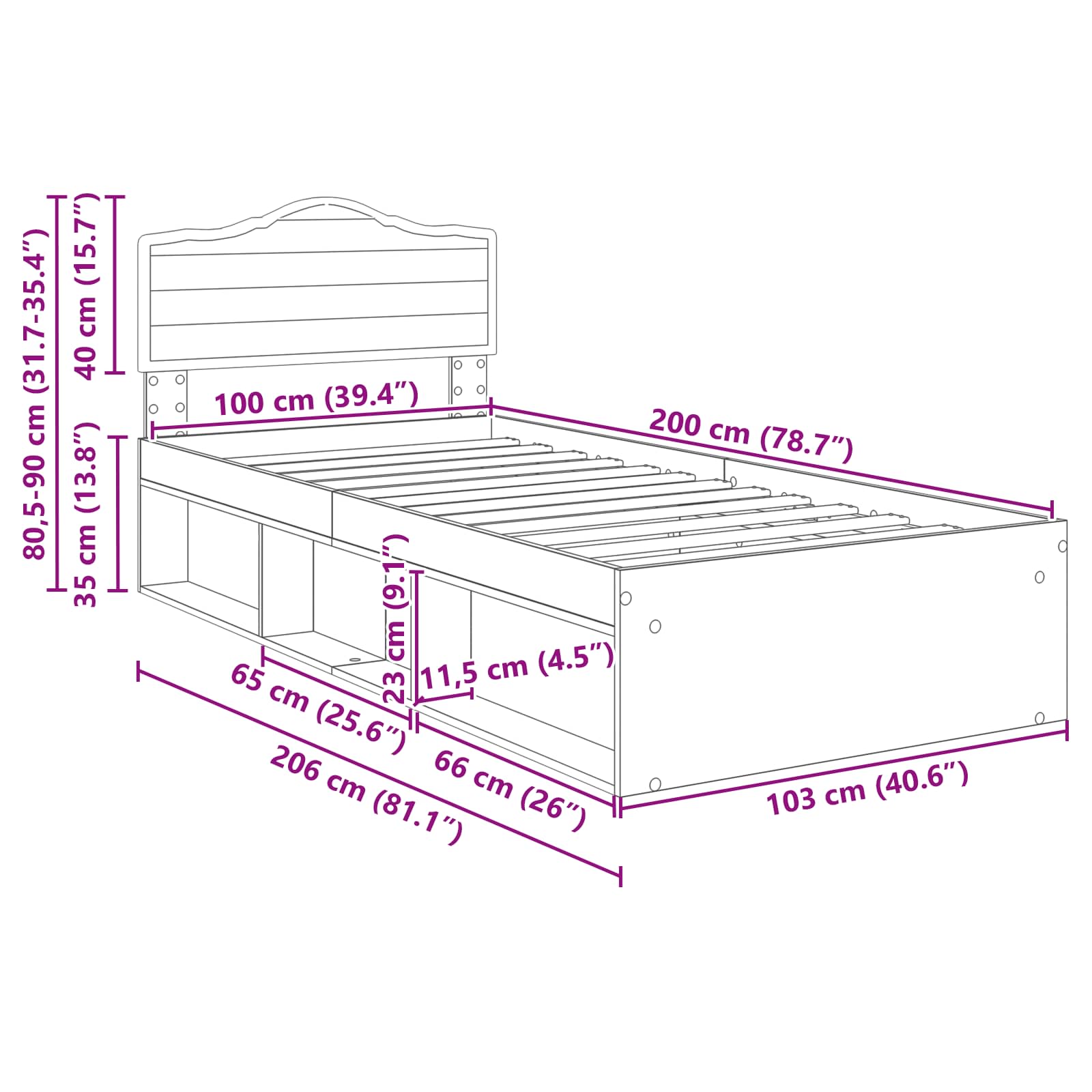 Estructura de cama 100 x 200 cm Madera de pino macizo
