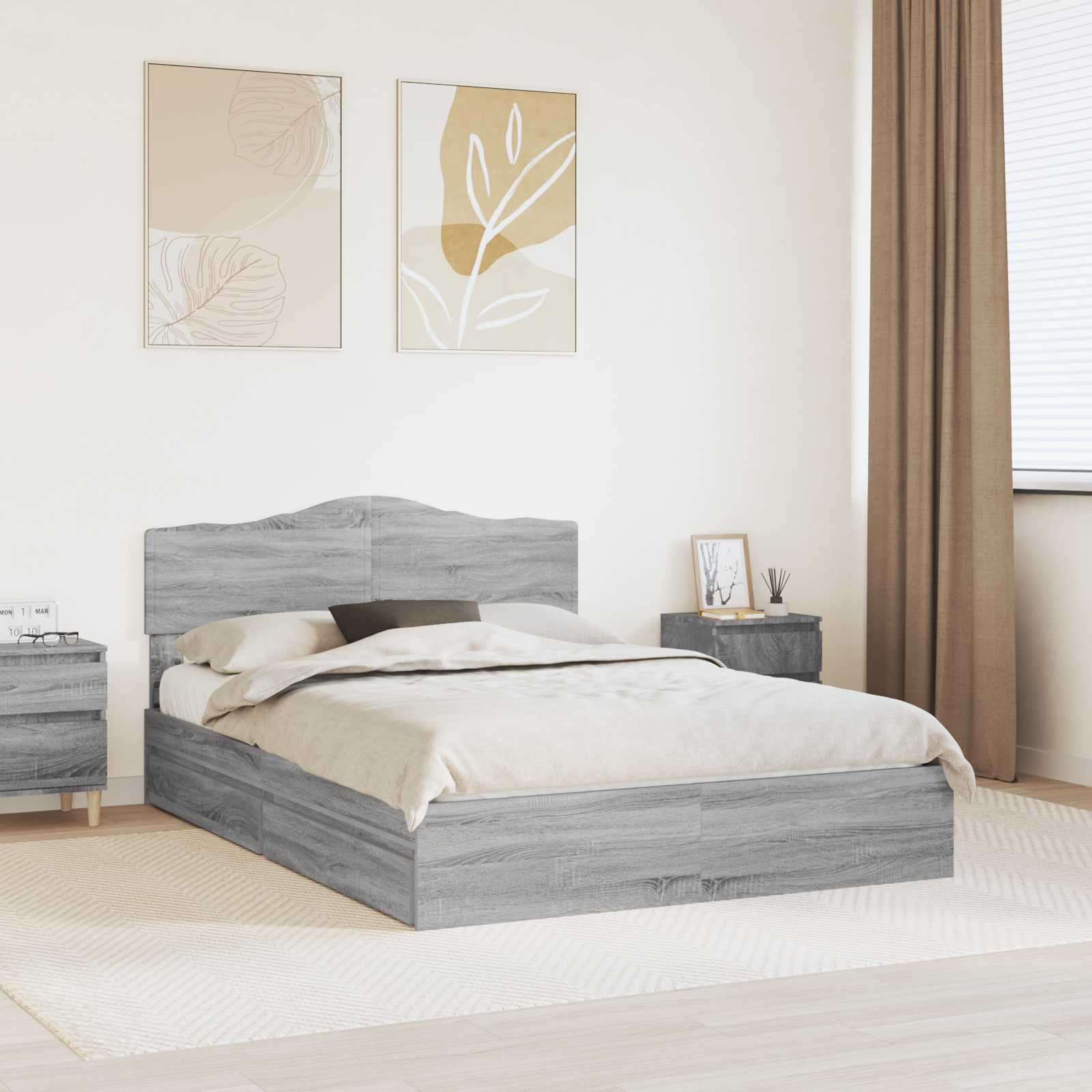 Storage Bed 140 x 190 cm Engineered Wood