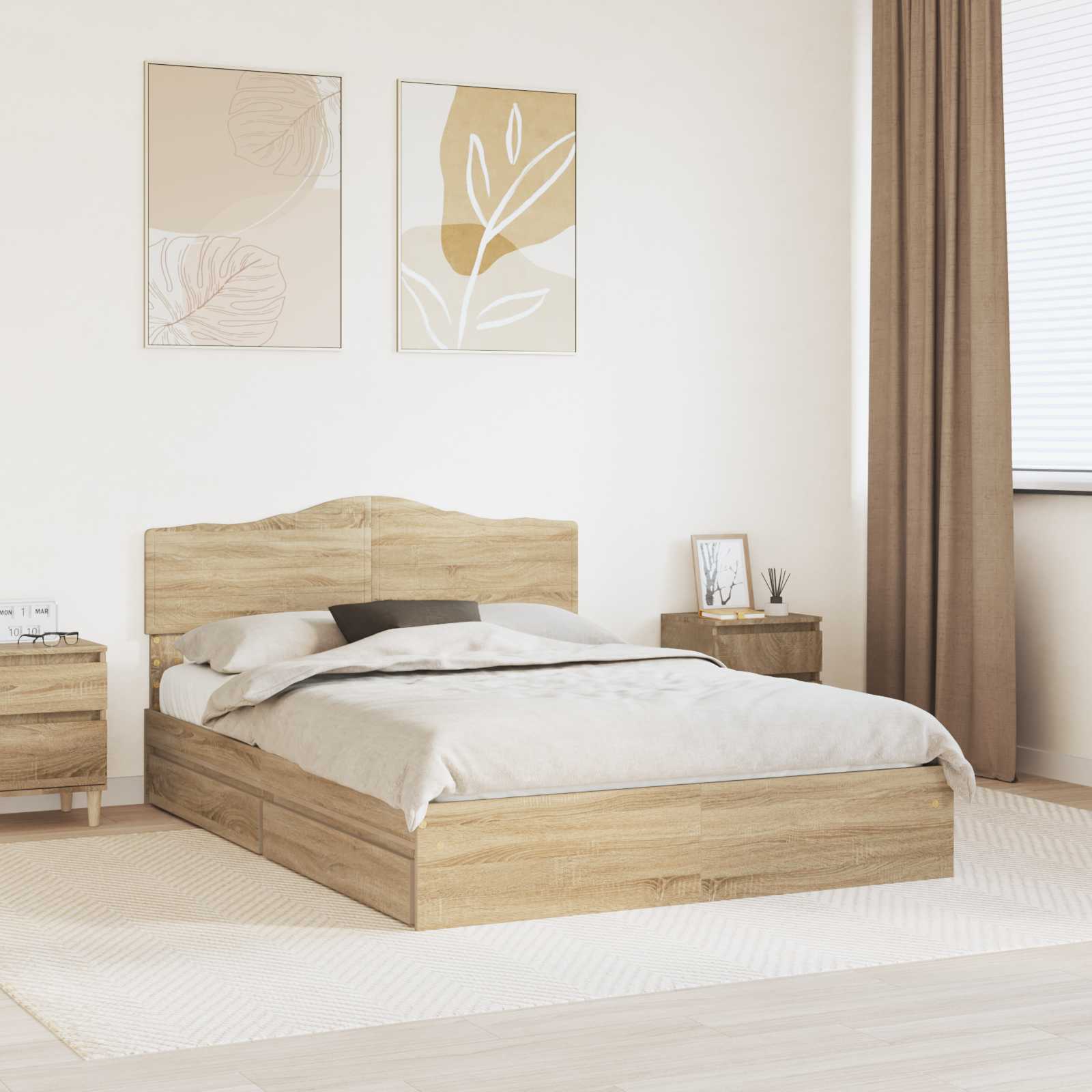 Storage Bed 140 x 190 cm Engineered Wood