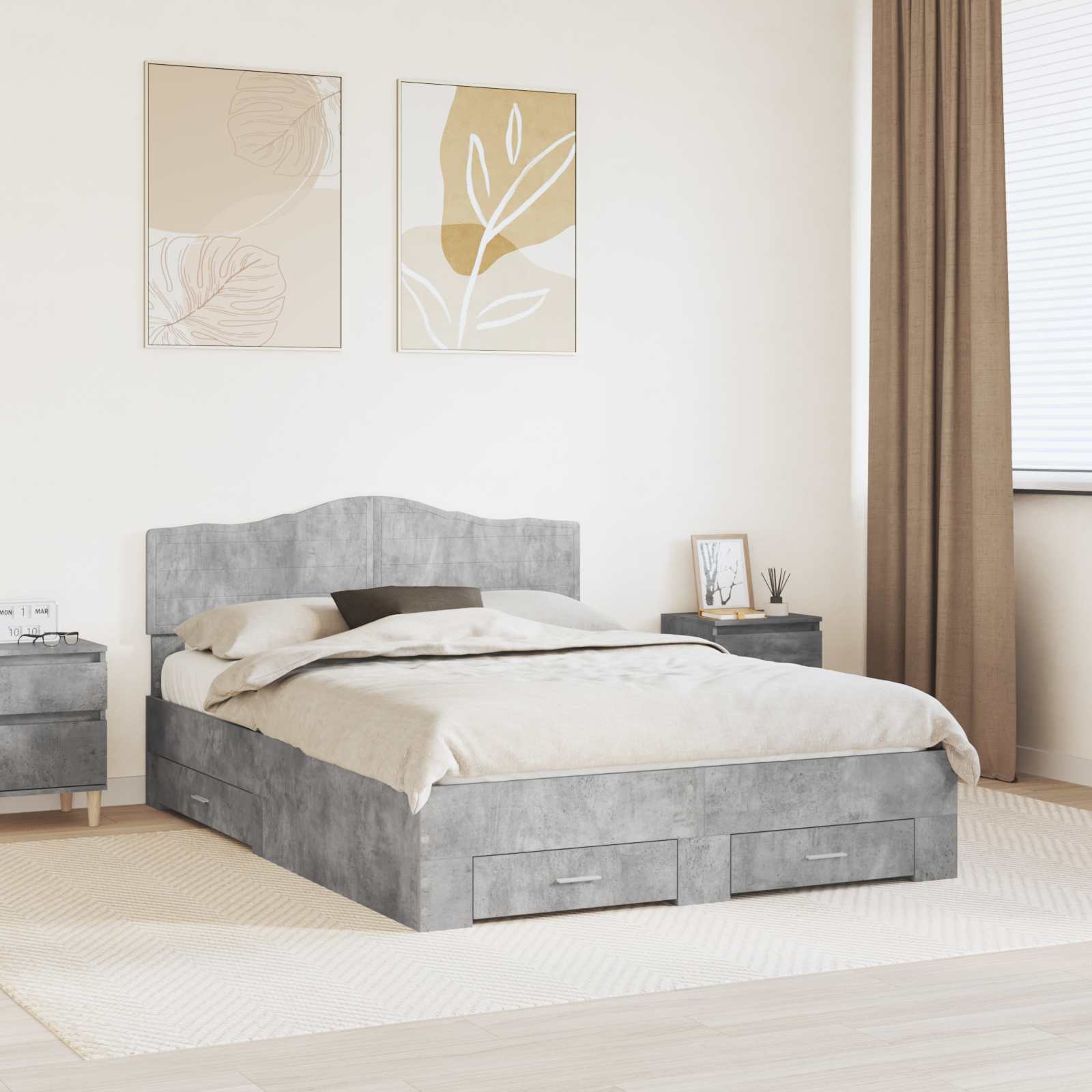 Estructura de cama con cabecera Gris Concreto 100 x 200 cm