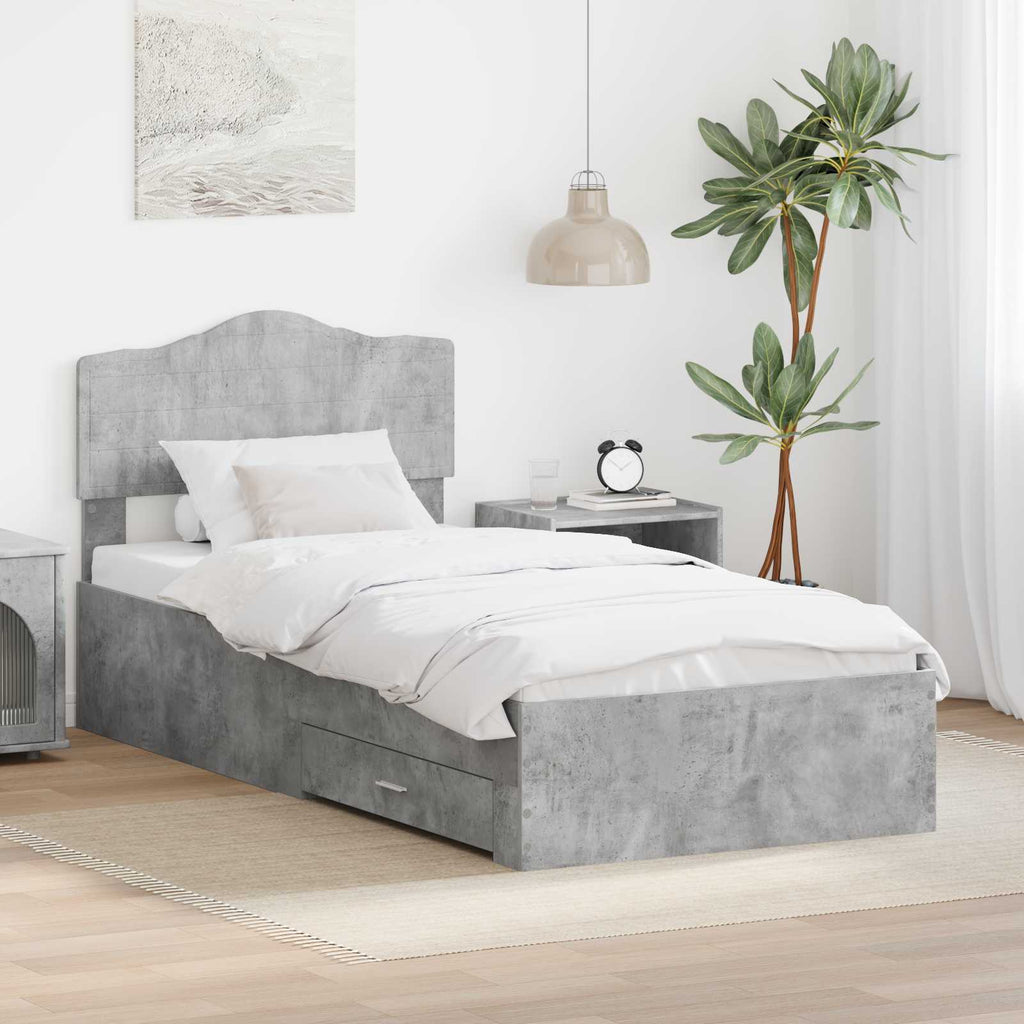 Estructura de cama con cabecera Gris Concreto 100 x 200 cm
