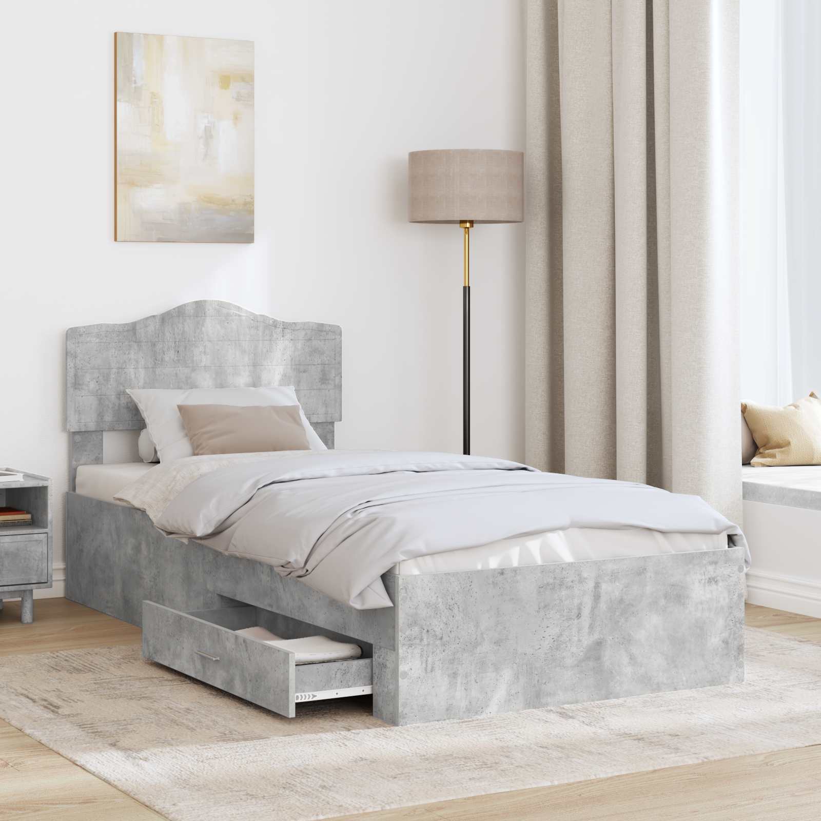 Estructura de cama con cabecera Gris Concreto 100 x 200 cm
