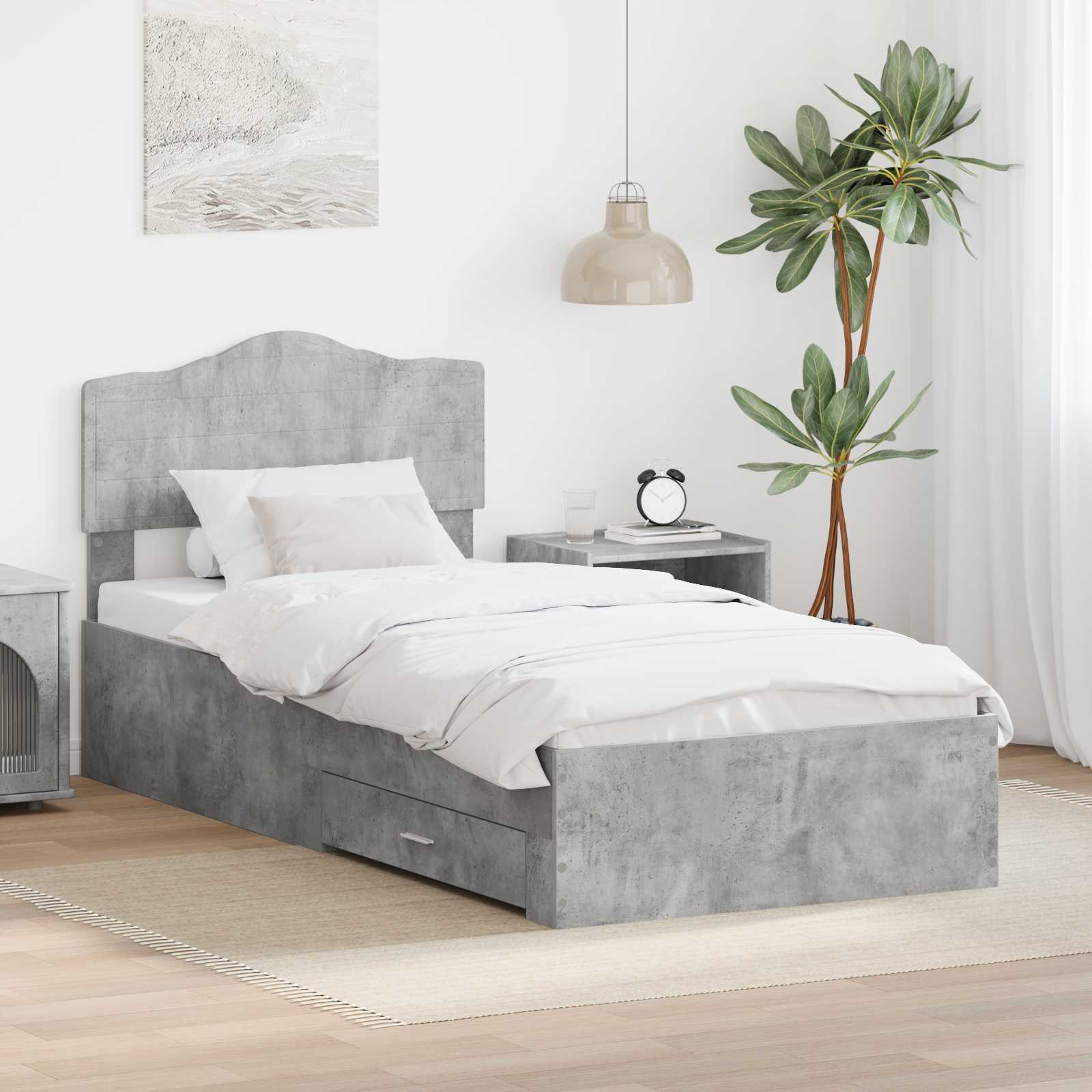 Estructura de cama con cabecera Gris Concreto 100 x 200 cm