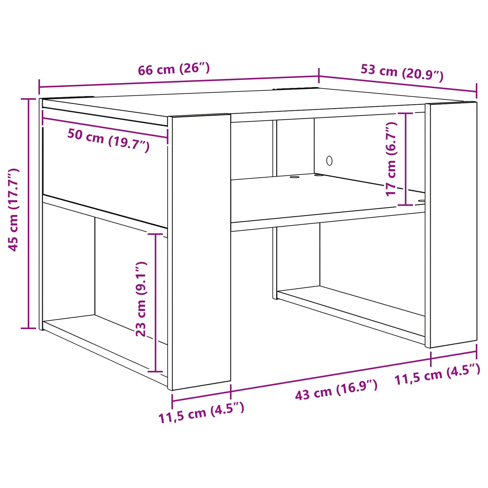 Mesa de Café 66 x 53 x 45 cm Madera de ingeniería