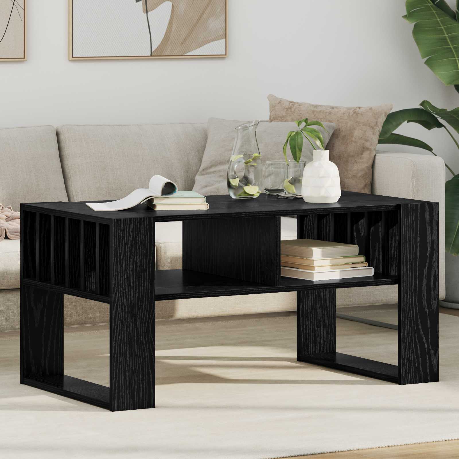 Black Oak Coffee Table 66 x 49.5 x 45 cm Engineered Wood