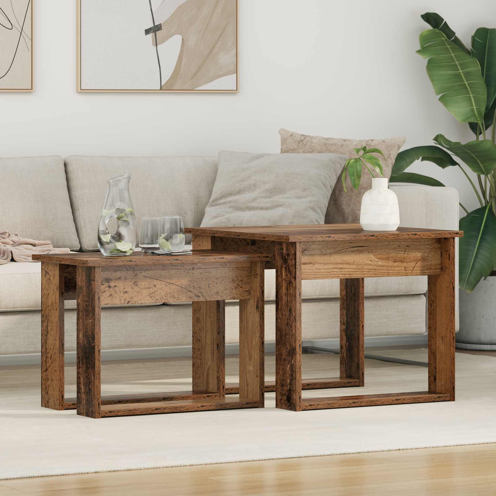 2 Piece Concrete Grey Coffee Table Set