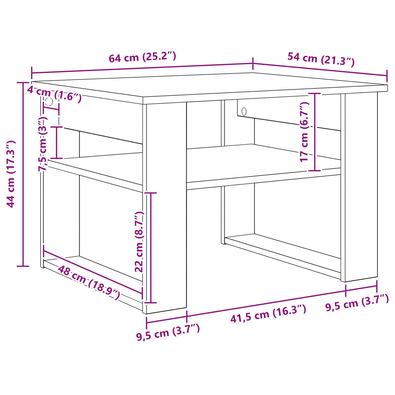 Mesa de Café 64 x 54 x 44 cm Madera de ingeniería