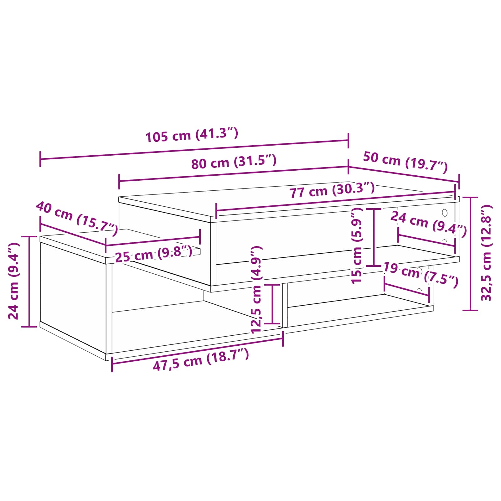Mesa de Café 105 x 50 x 32,5 cm Madera de ingeniería
