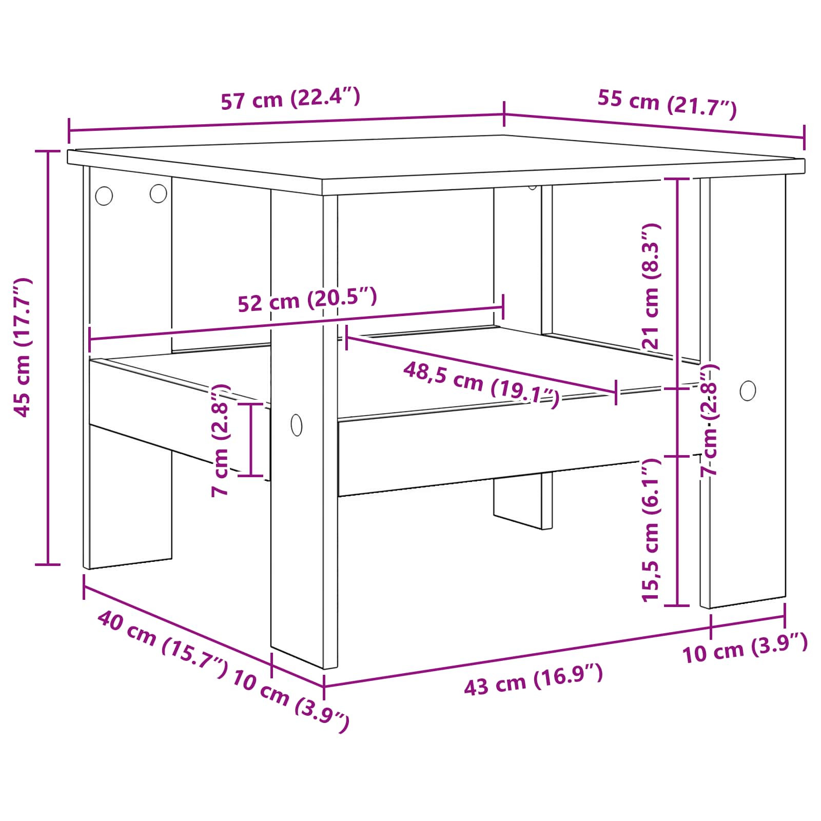 Mesa de Café Gris Concreto 57 x 55 x 45 cm Madera de ingeniería