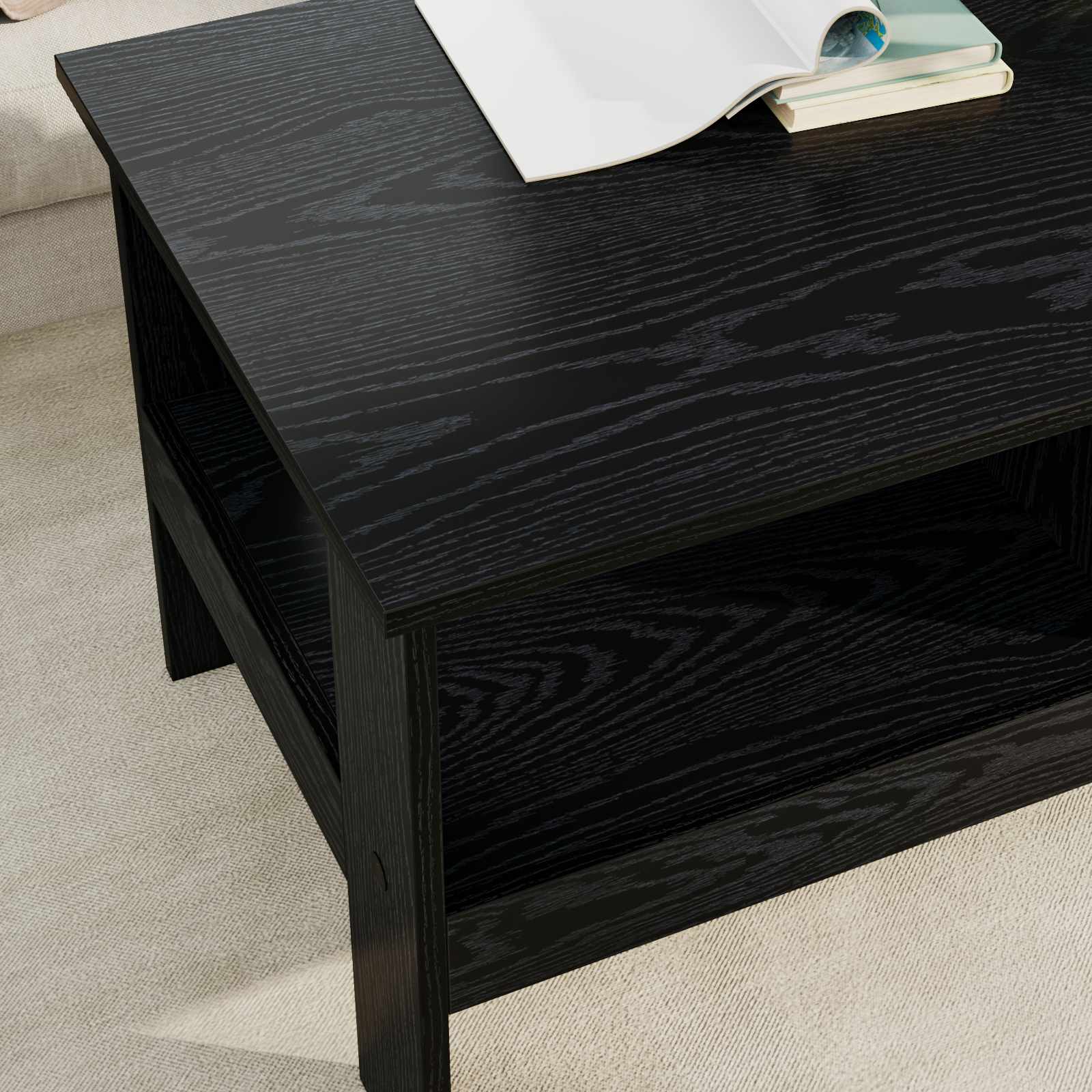 Mesa de Café Roble Negro 90 x 50 x 45 cm Madera de ingeniería
