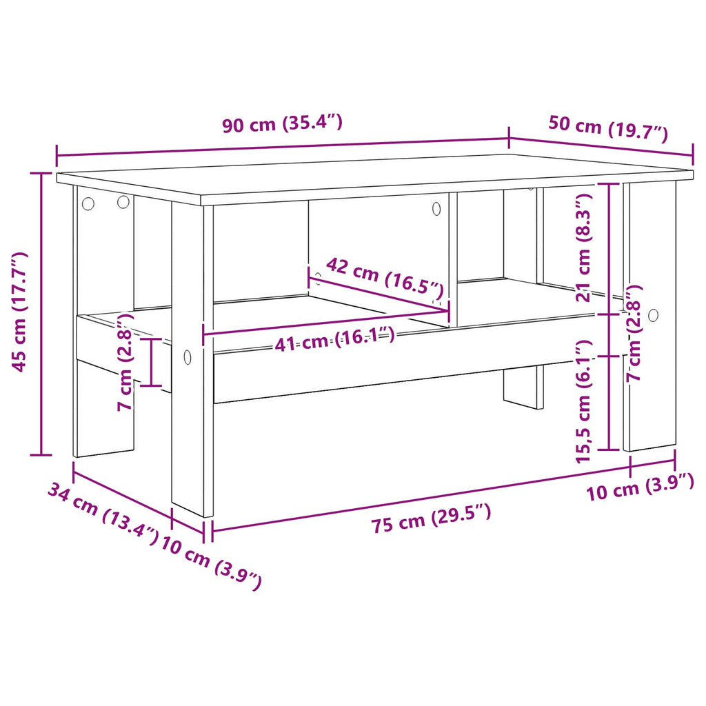 Mesa de Café Roble Negro 90 x 50 x 45 cm Madera de ingeniería