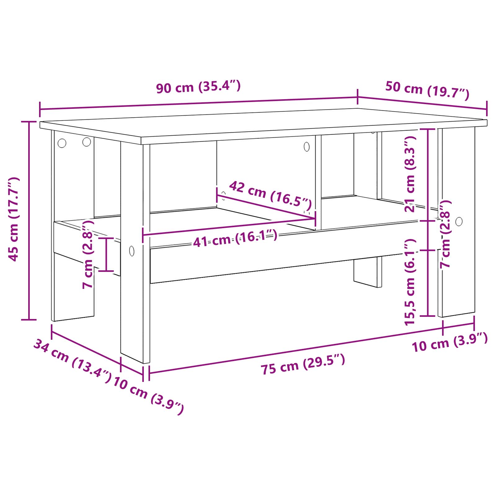 Mesa de Café Roble Negro 90 x 50 x 45 cm Madera de ingeniería