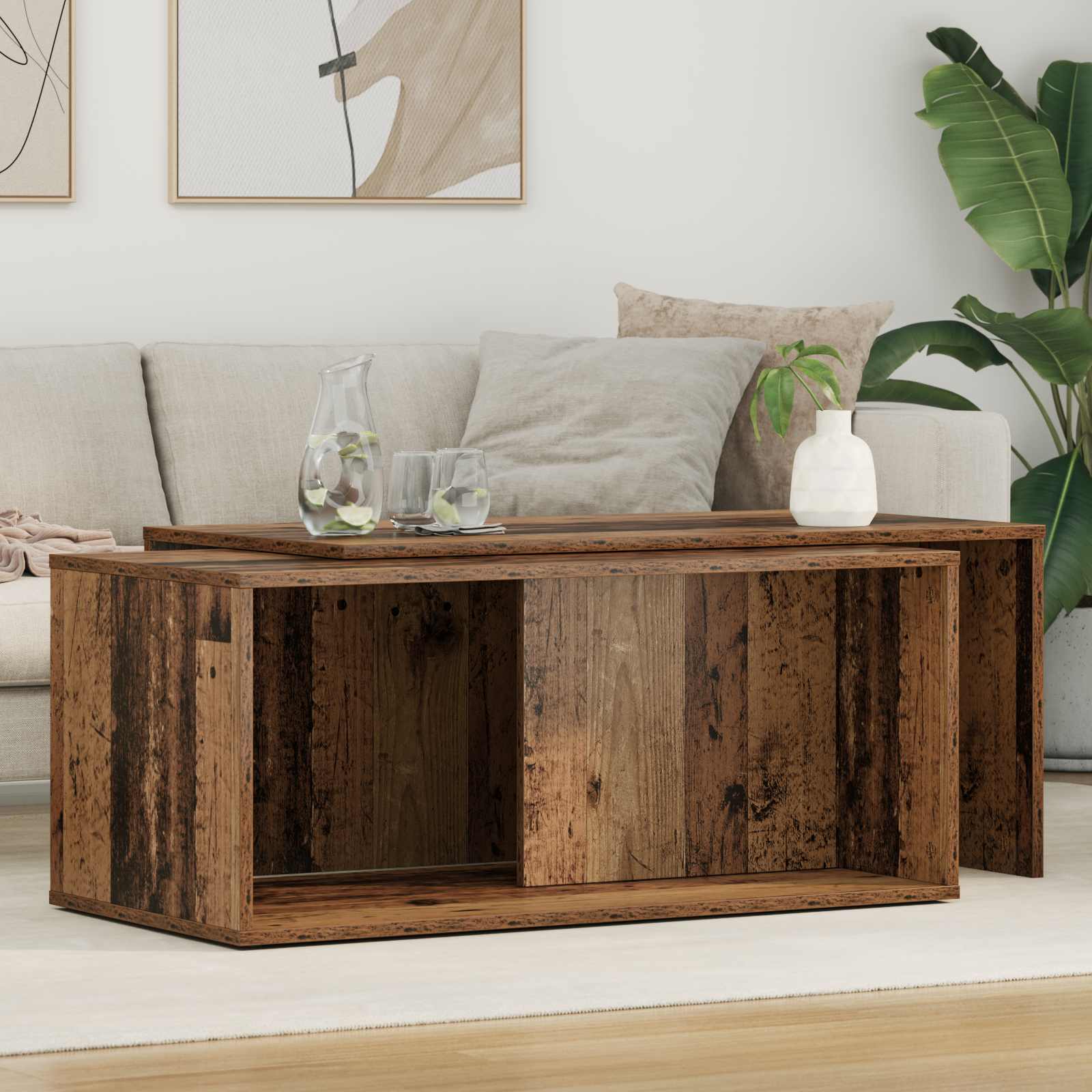2 Piece Concrete Grey Coffee Table Set