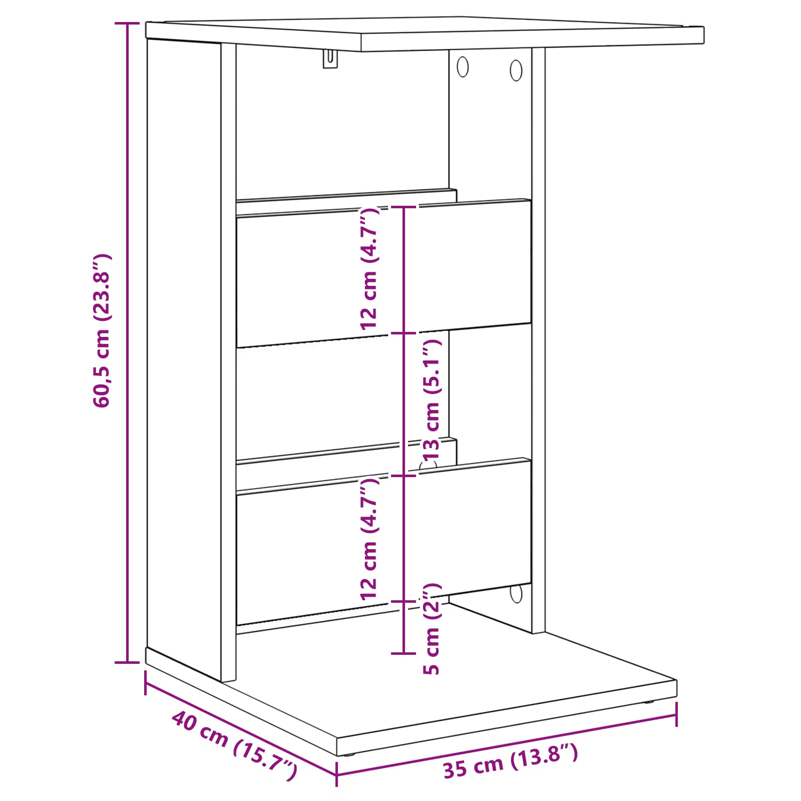 Mesa lateral 40 x 35 x 60,5 cm Madera de ingeniería