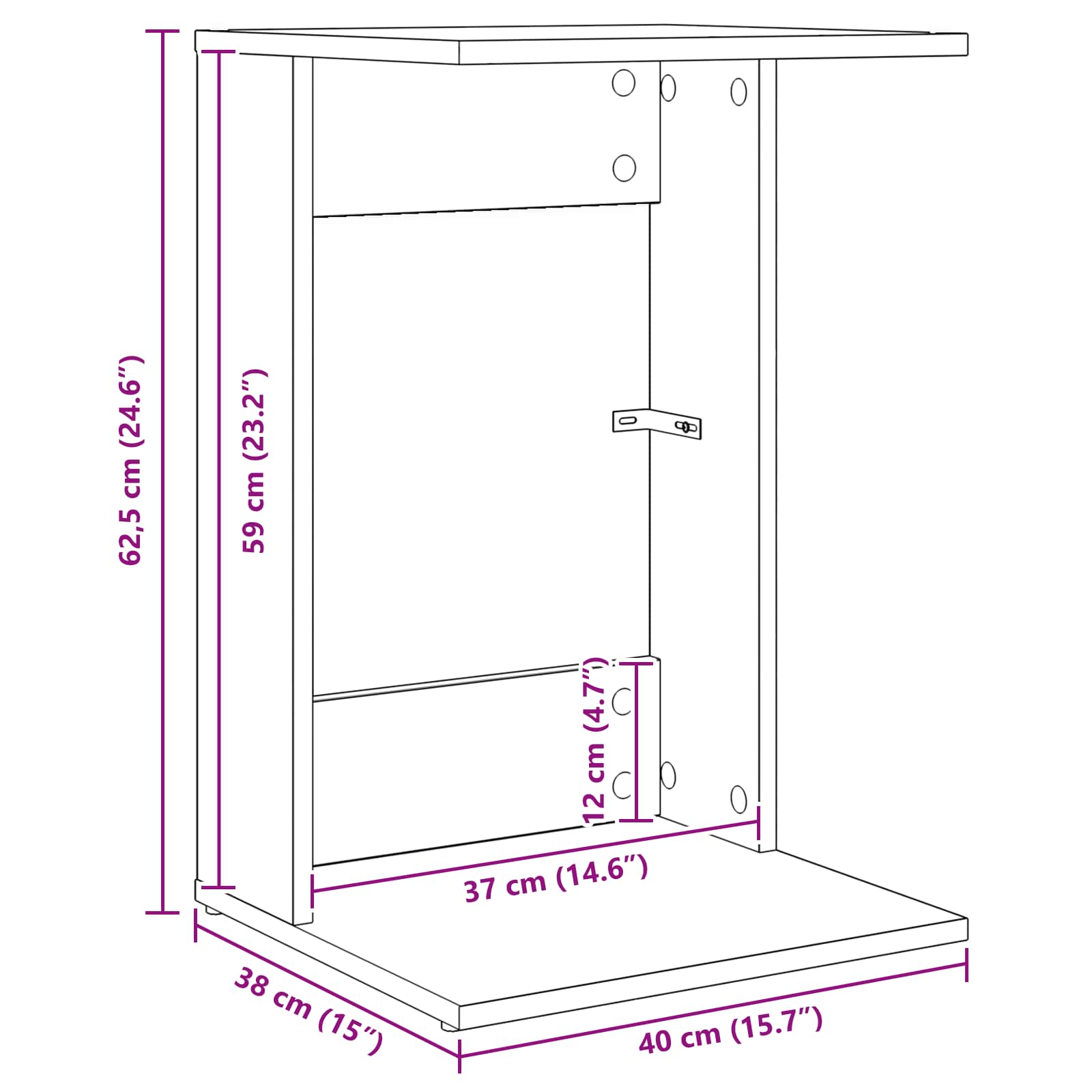 Mesa lateral 40 x 38 x 62,5 cm Madera de ingeniería