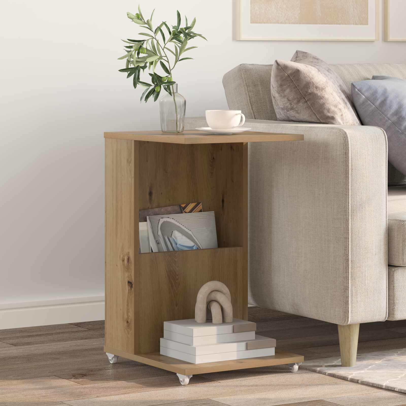 Side Table with Caster 40 x 35 x 60 cm Engineered Wood