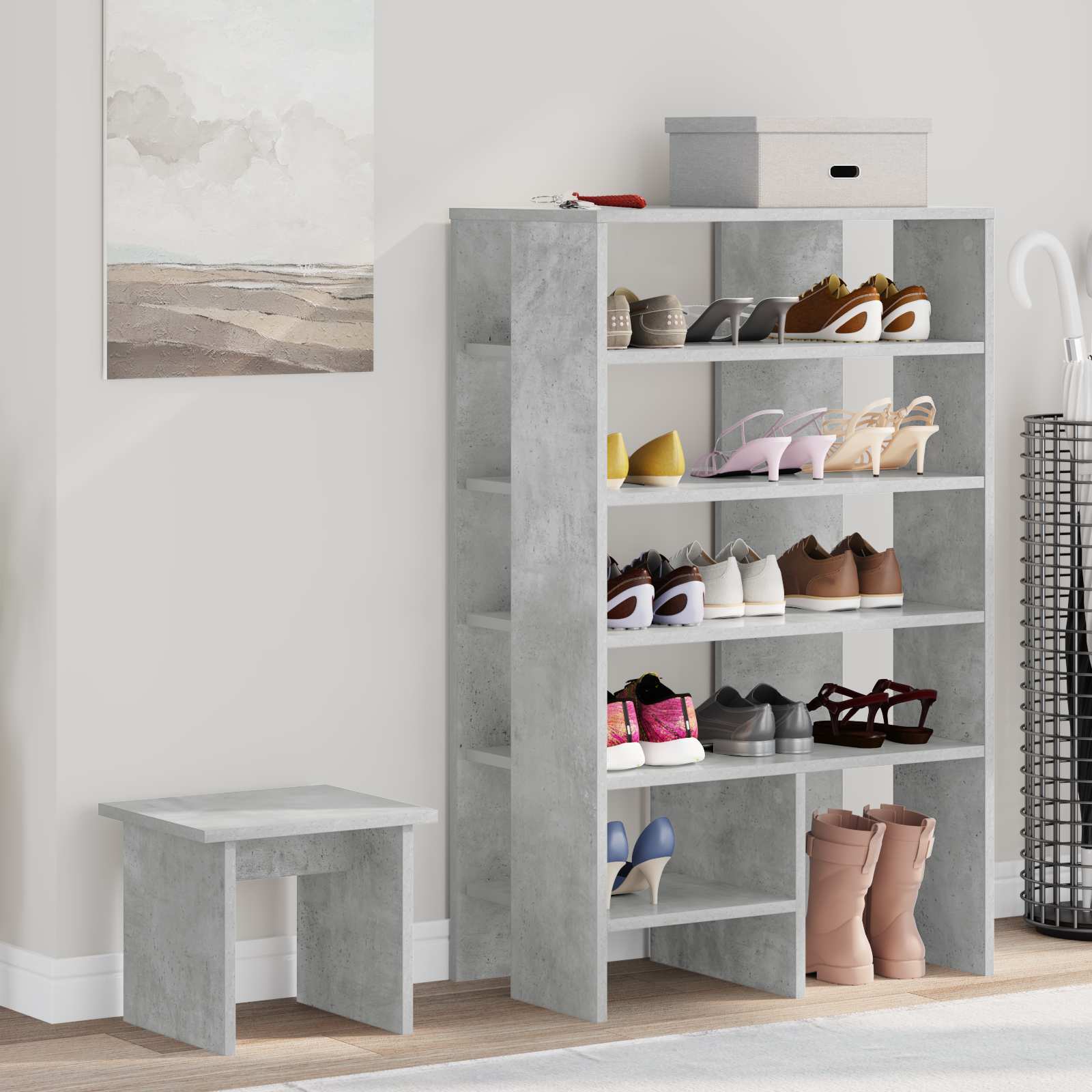 Armario Zapatero 2 pcs Gris Concreto Madera de ingeniería
