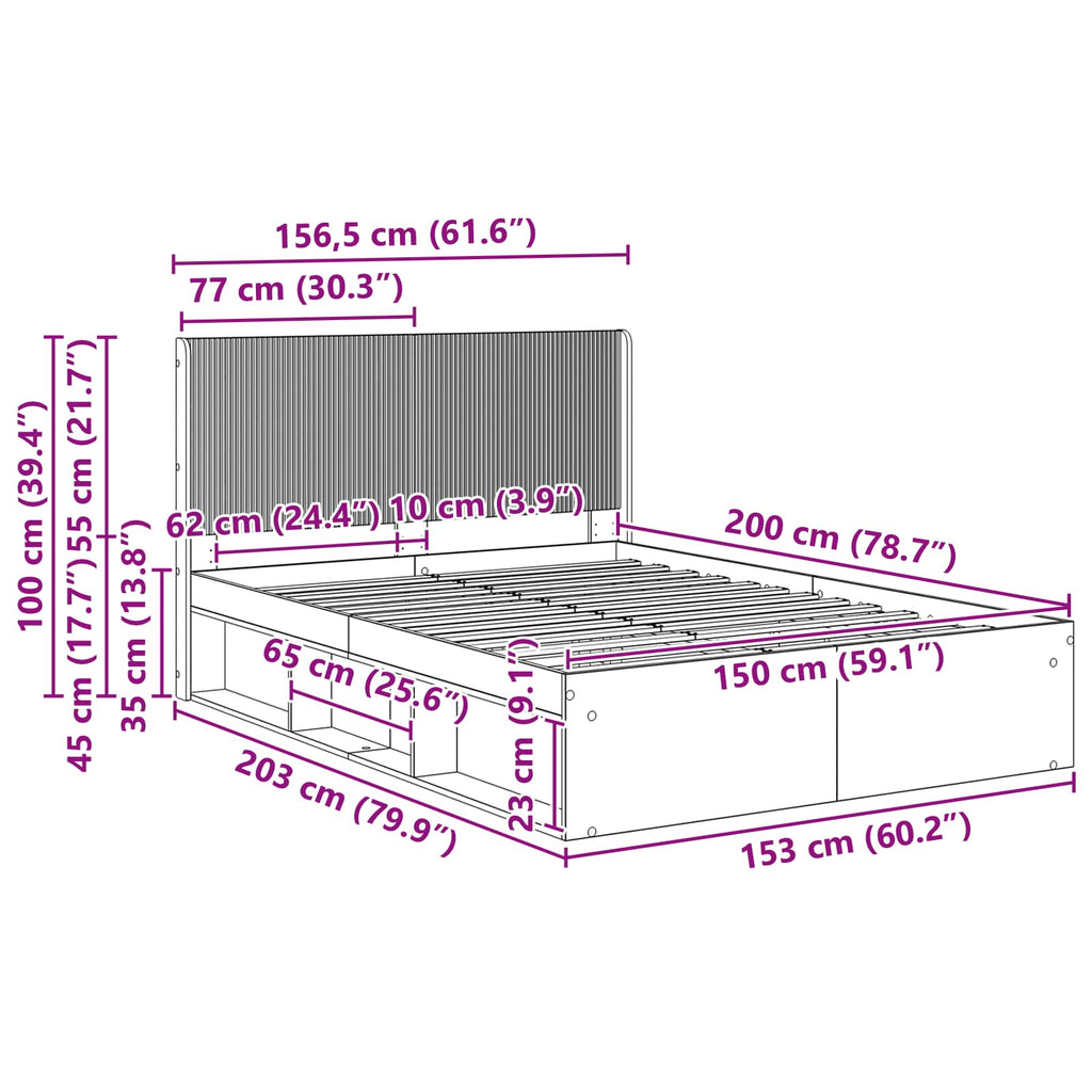 Estructura de cama con almacenamiento y cabecero