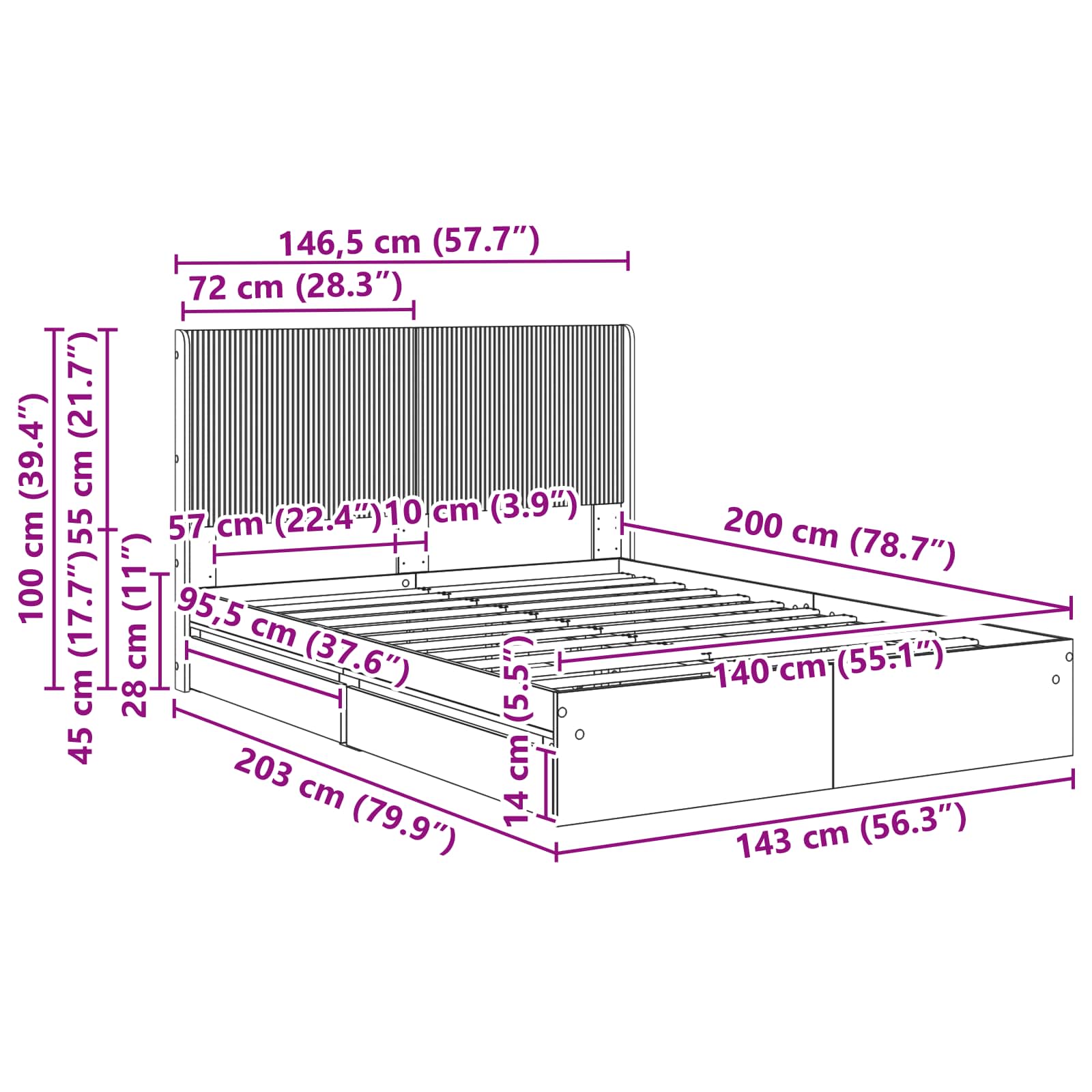 Estructura de cama con almacenamiento y cabecero 3 pcs