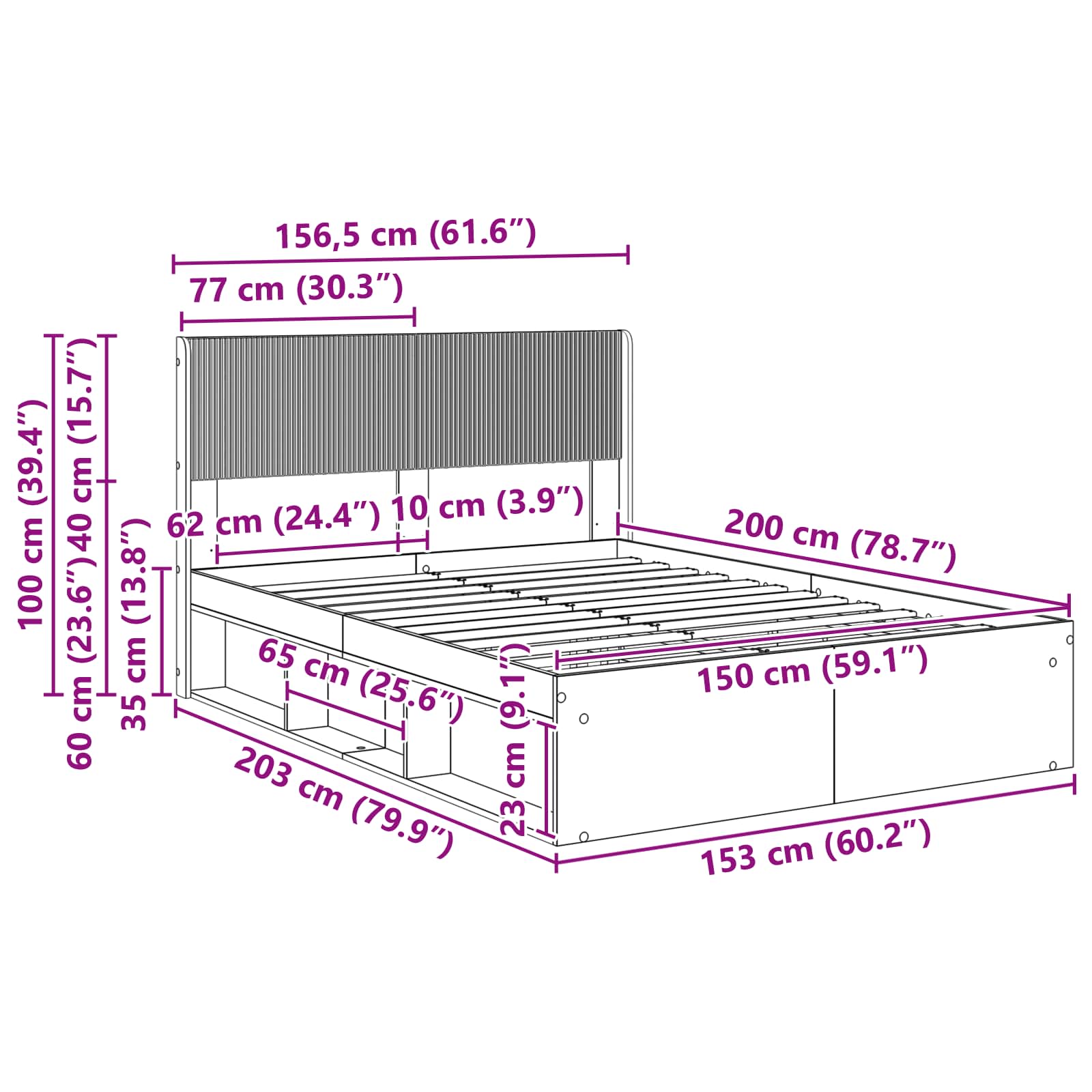 Estructura de cama con almacenamiento y cabecero
