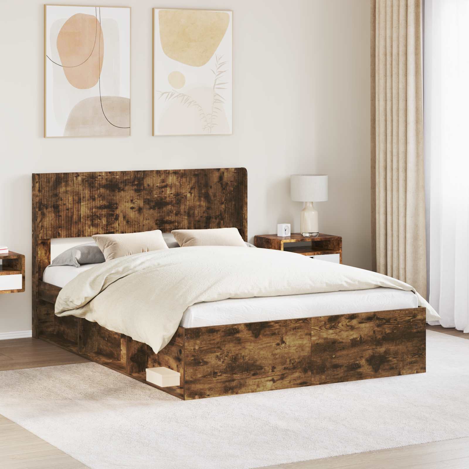 Estructura de cama con almacenamiento y cabecero