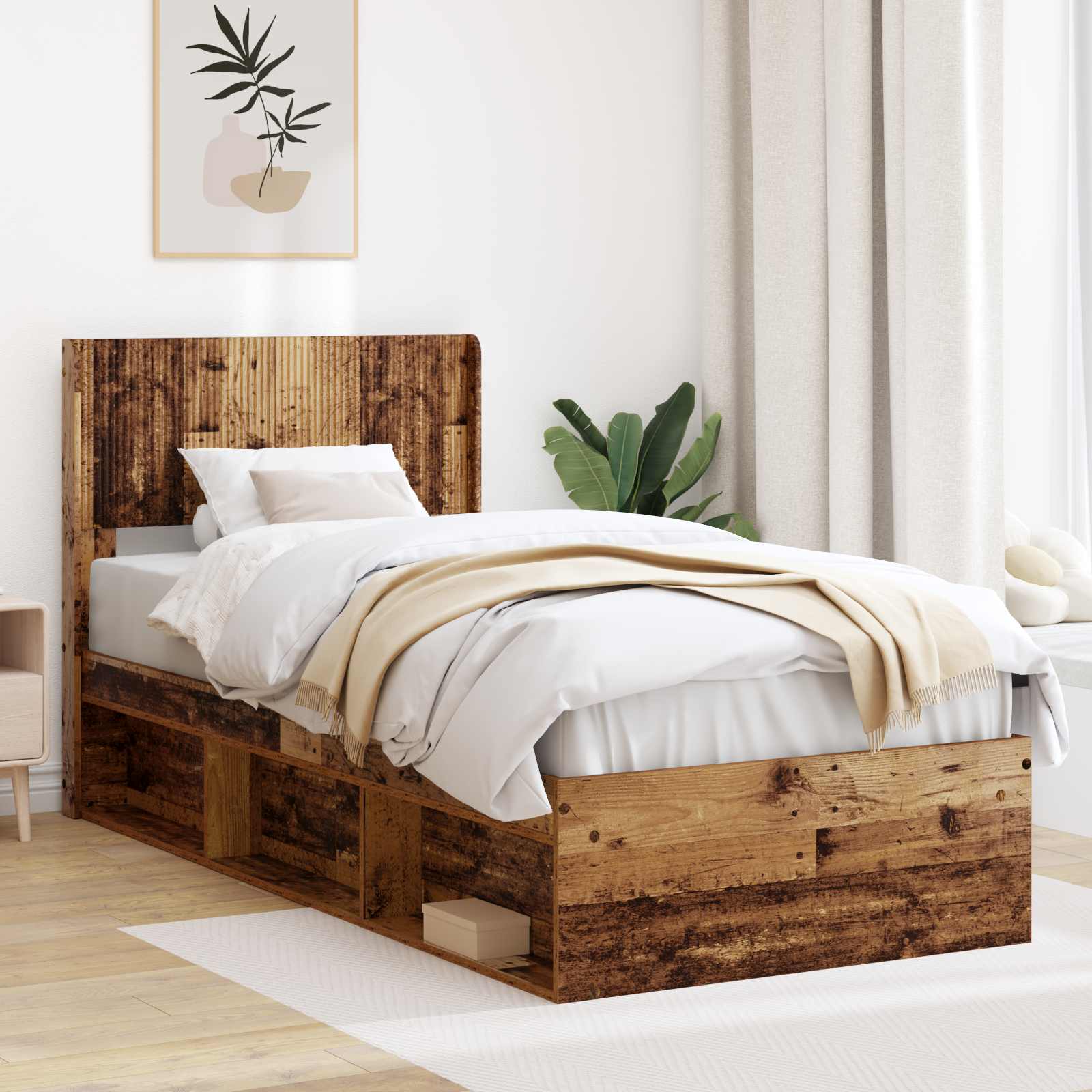 Estructura de cama con almacenamiento y cabecero