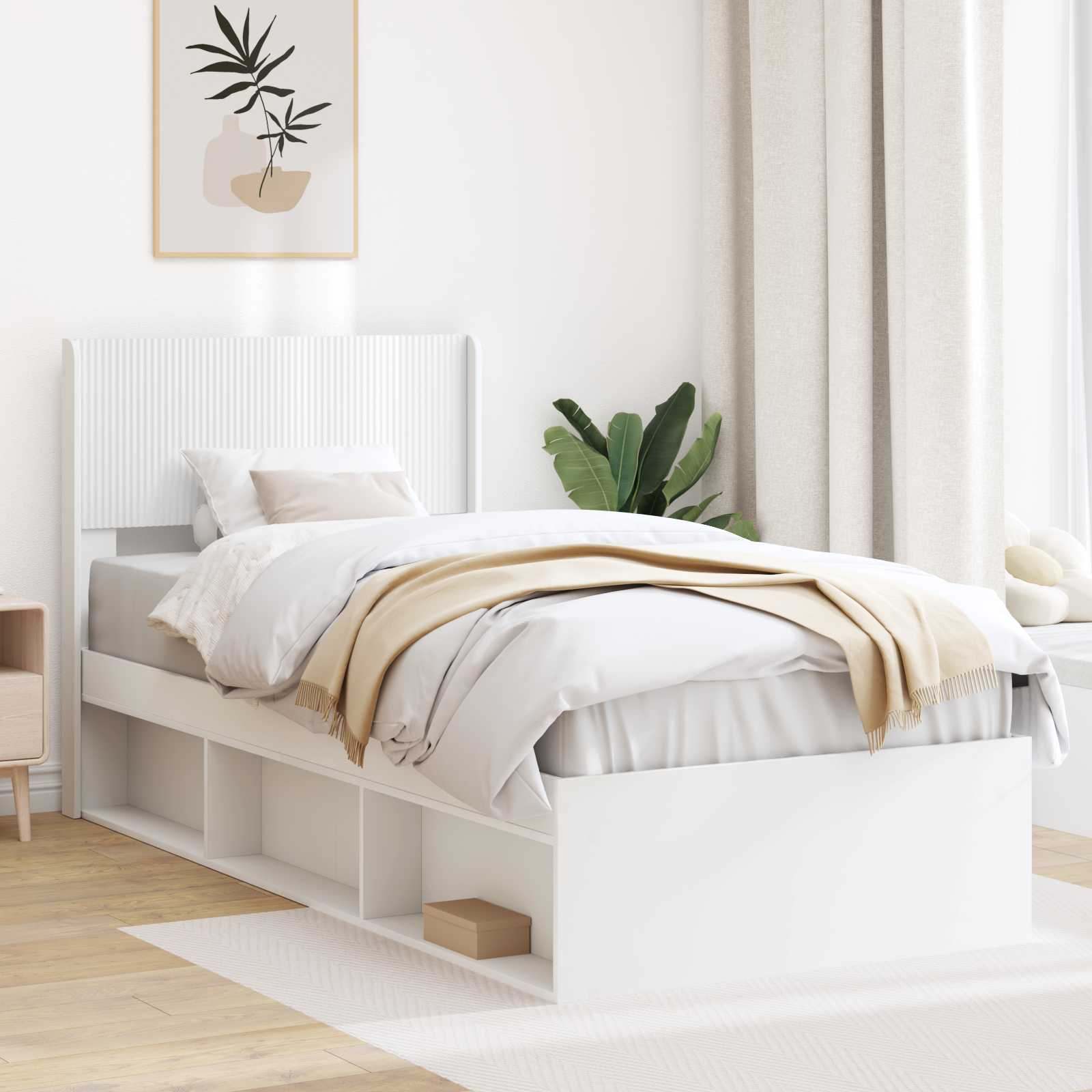 Estructura de cama con almacenamiento y cabecero