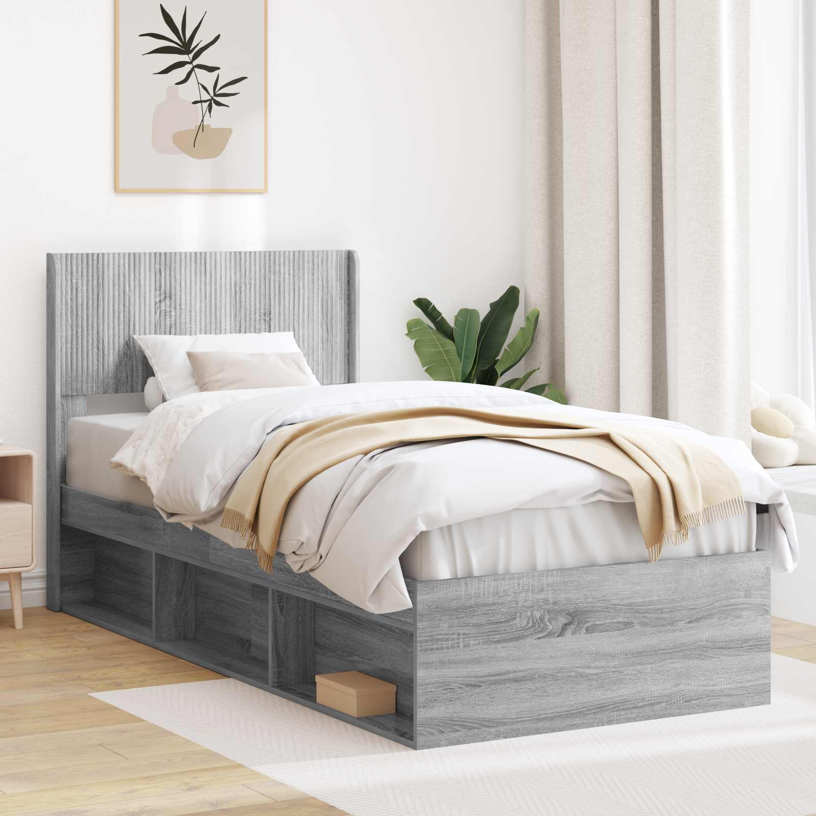 Estructura de cama con almacenamiento y cabecero