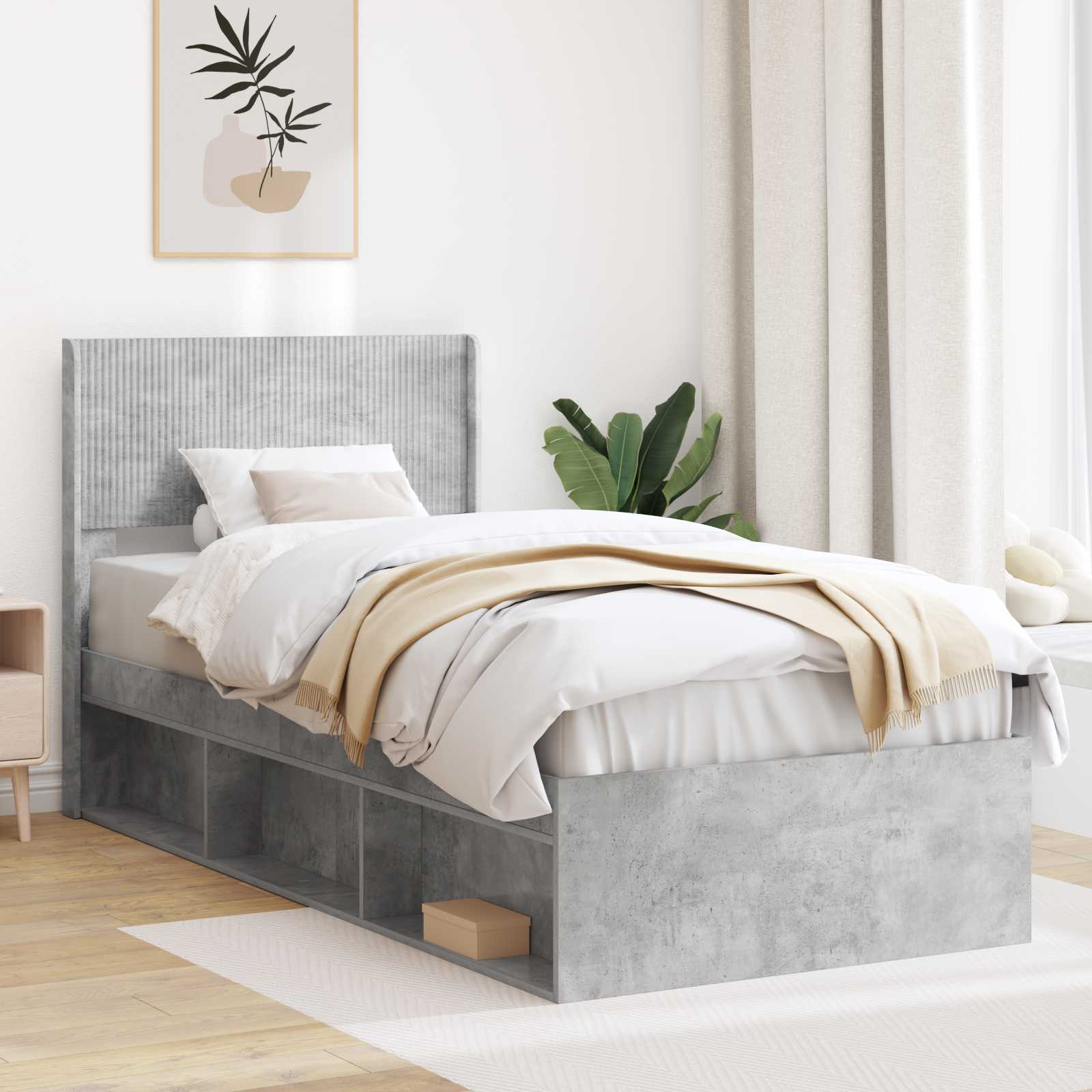 Estructura de cama con almacenamiento y cabecero