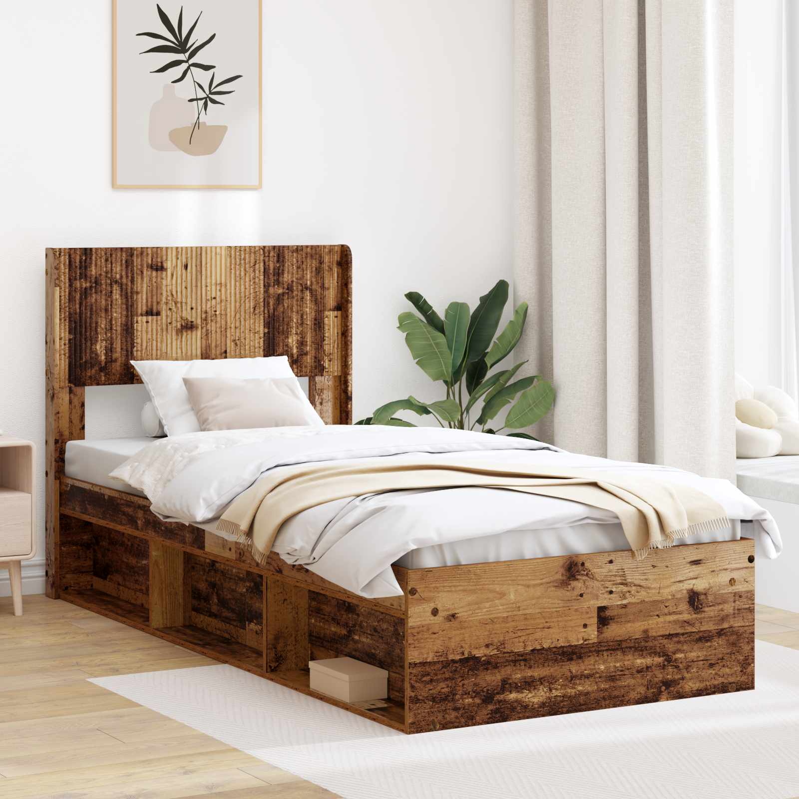 Estructura de cama con almacenamiento y cabecero