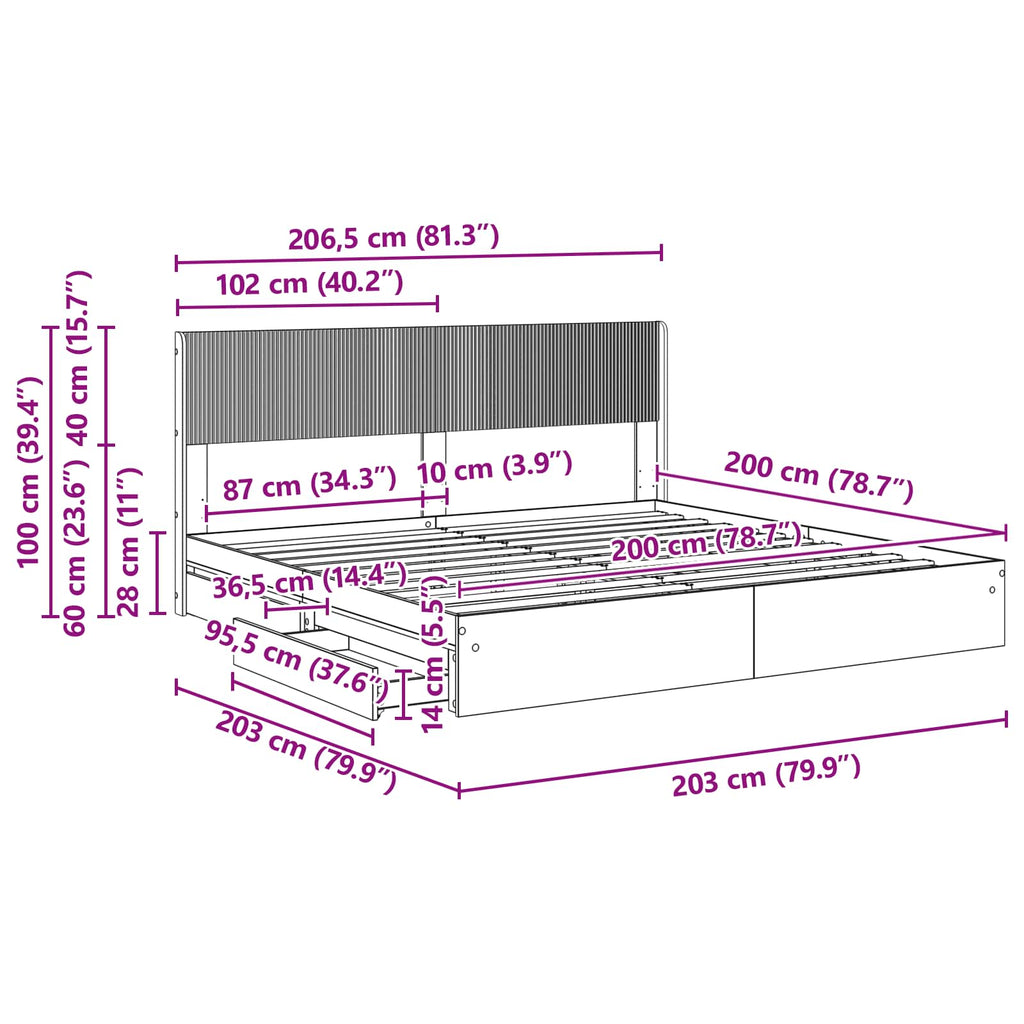 Estructura de cama con almacenamiento y cabecero 3 pcs
