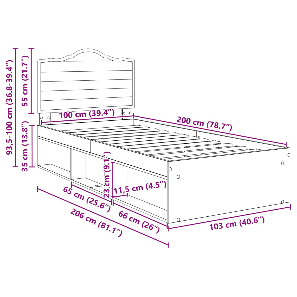Estructura de cama 100 x 200 cm Madera de pino macizo