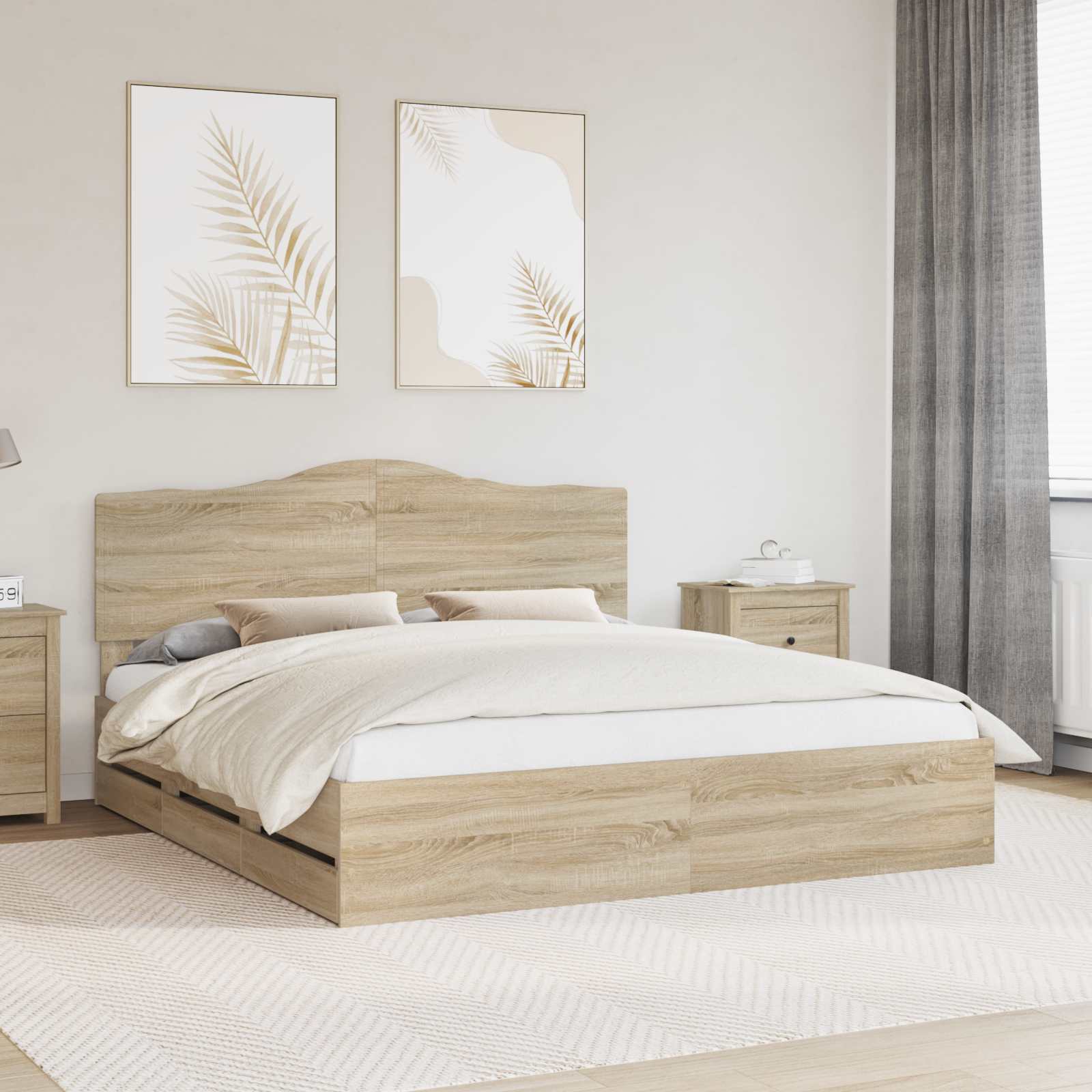 Estrutura de Cama Carvalho Fumado 100 x 200 cm Madeira Composta
