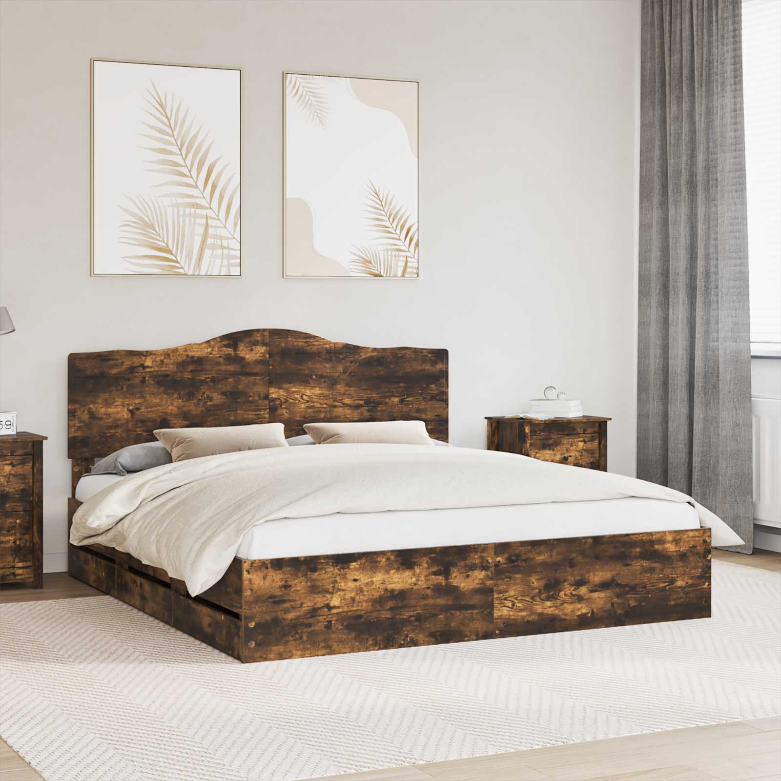 Estrutura de Cama Carvalho Fumado 100 x 200 cm Madeira Composta