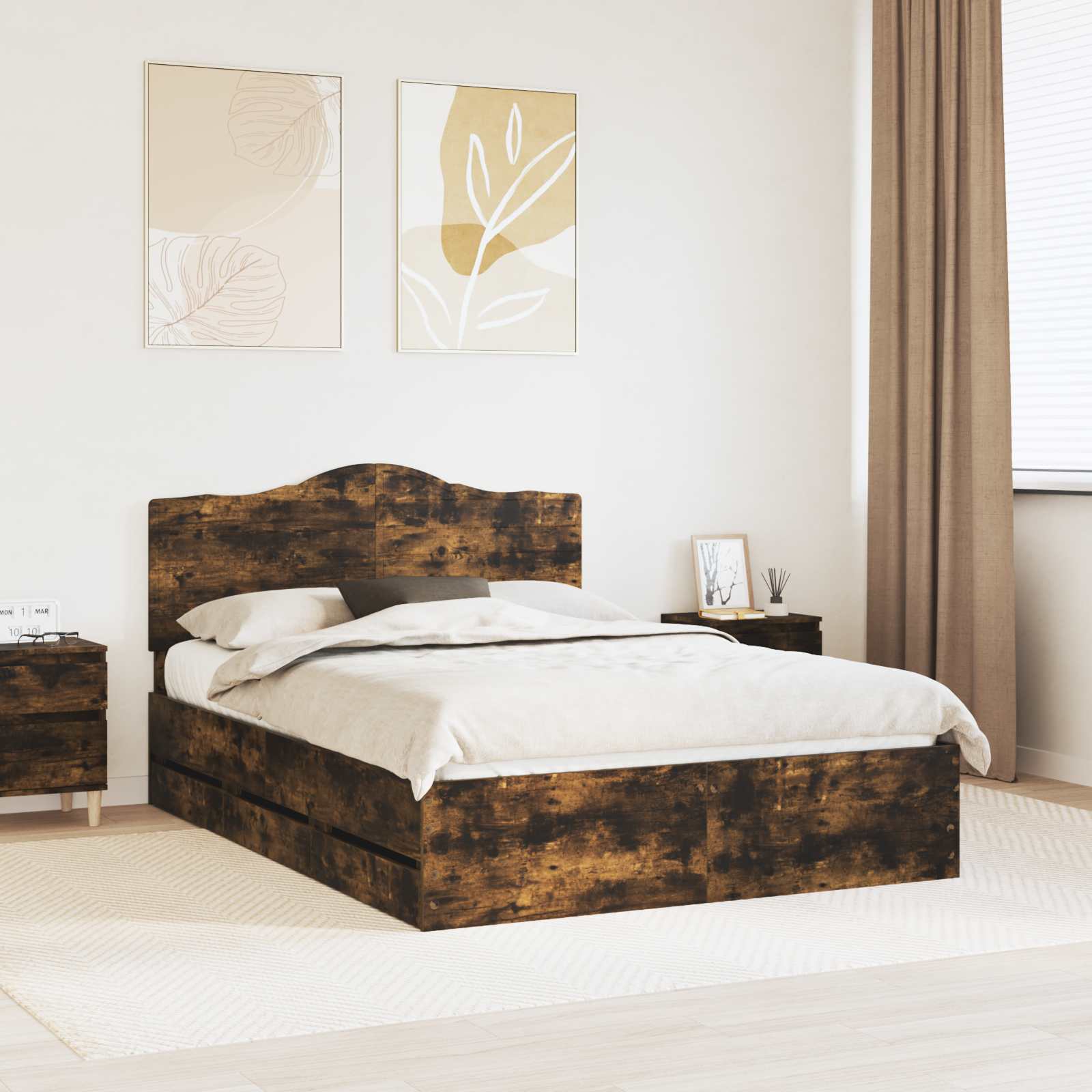 Estrutura de Cama Carvalho Fumado 100 x 200 cm Madeira Composta