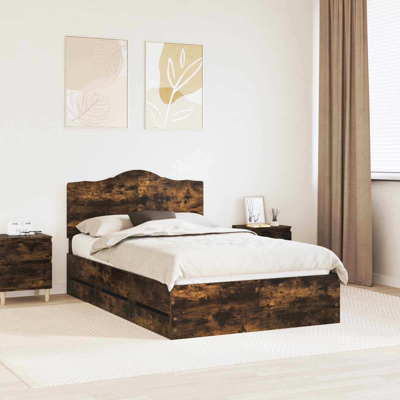 Estrutura de Cama Carvalho Fumado 100 x 200 cm Madeira Composta