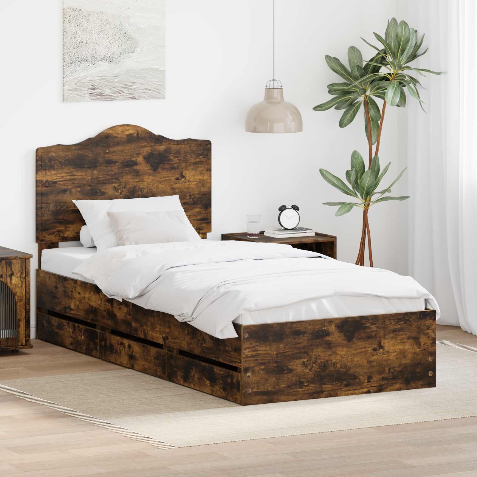 Estrutura de Cama Carvalho Fumado 100 x 200 cm Madeira Composta