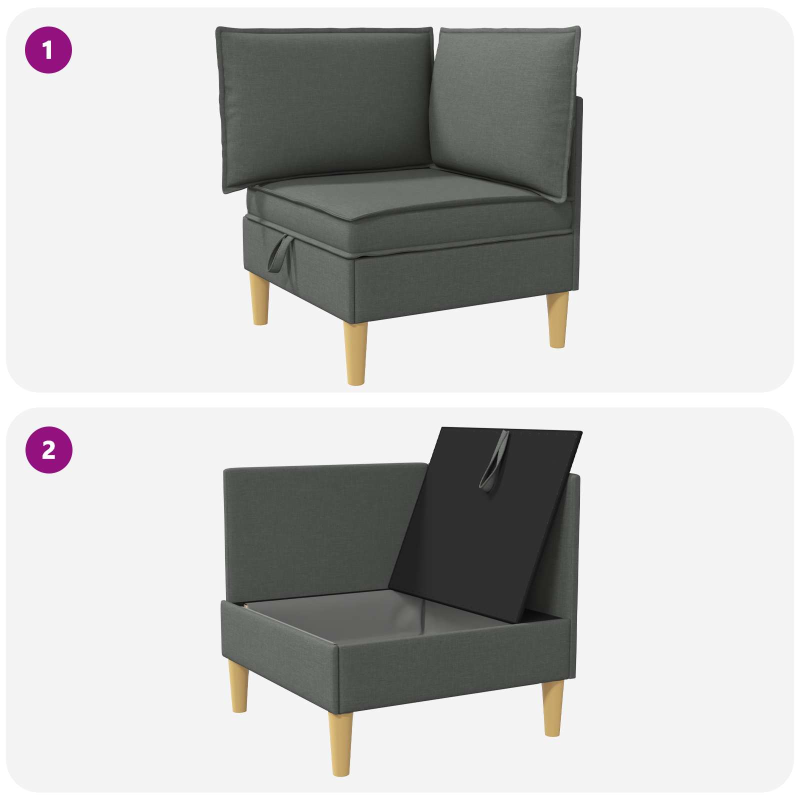 Sofá con almacenamiento Gris oscuro Tela