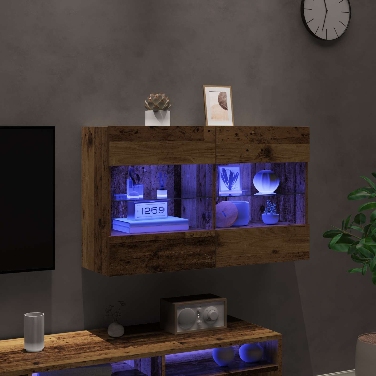 Mueble de TV Montado en la Pared con LED Madera envejecida