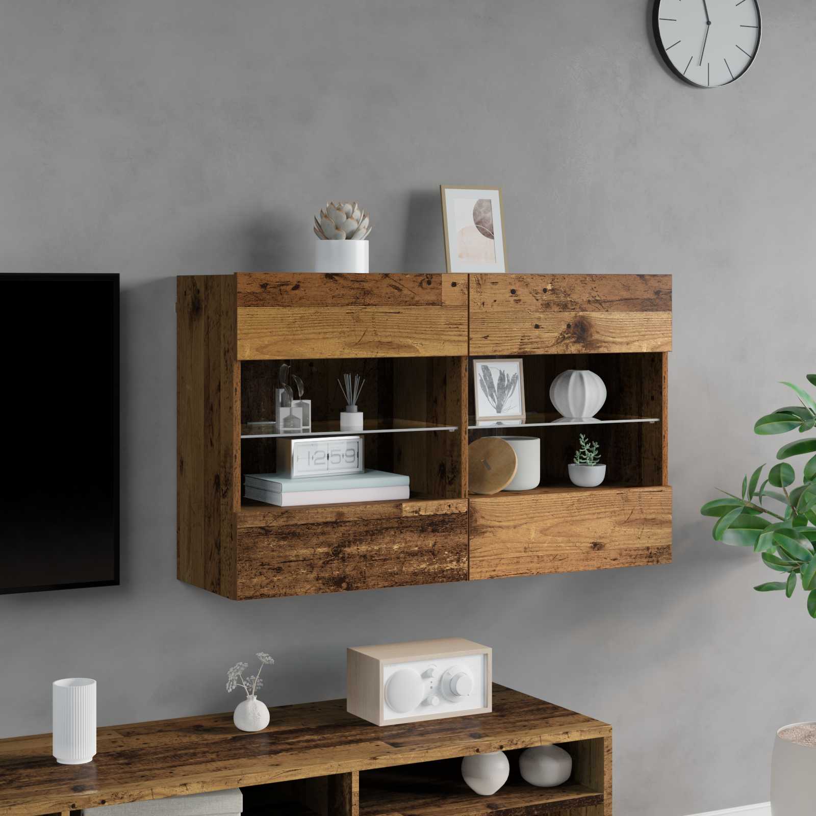 Mueble de TV Montado en la Pared con LED Madera envejecida