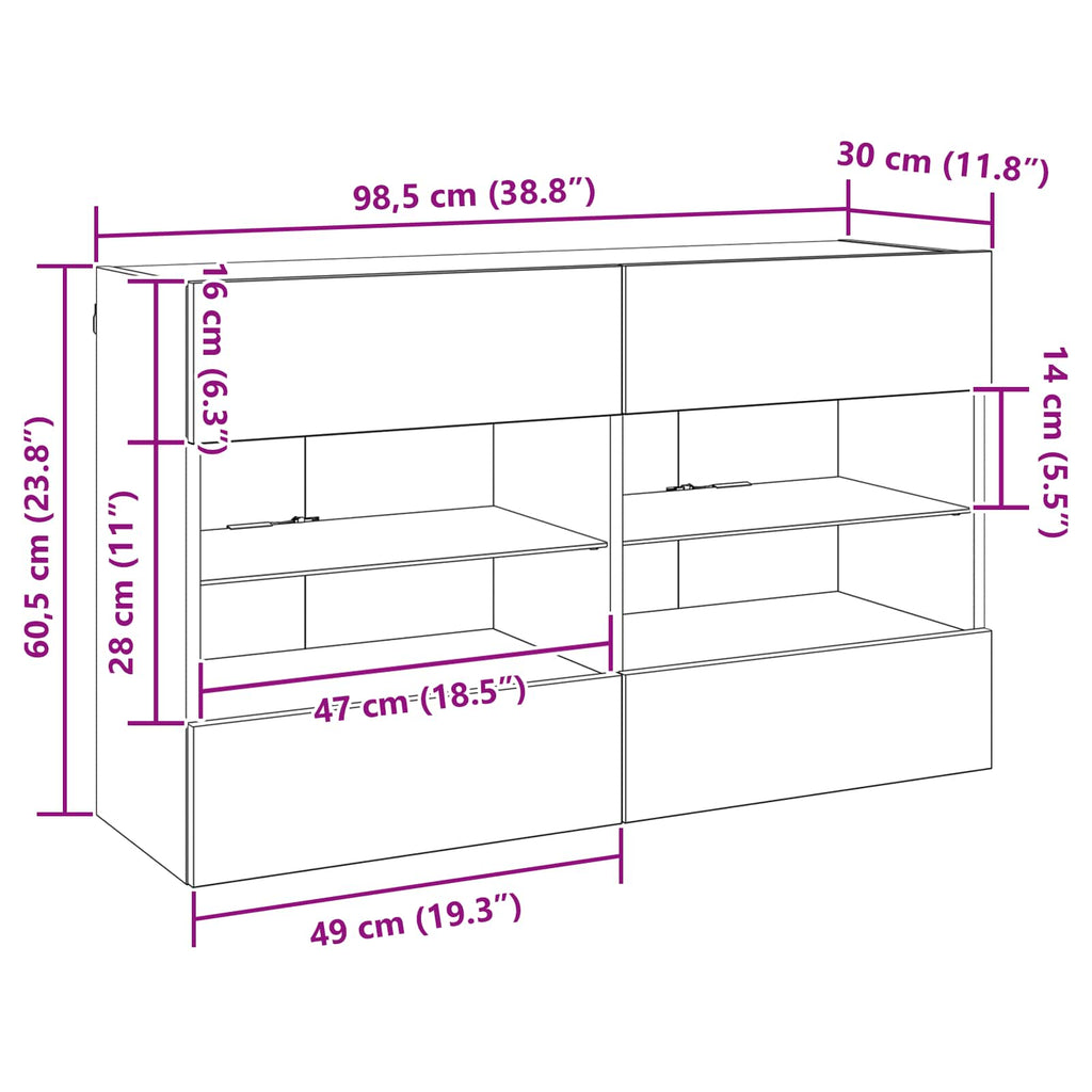 Mueble de TV Montado en la Pared con LED Madera envejecida