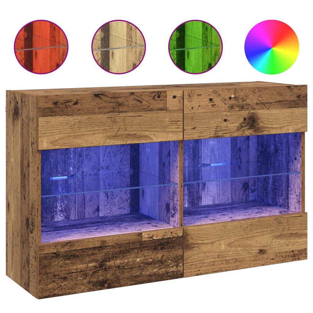 Mueble de TV Montado en la Pared con LED Madera envejecida