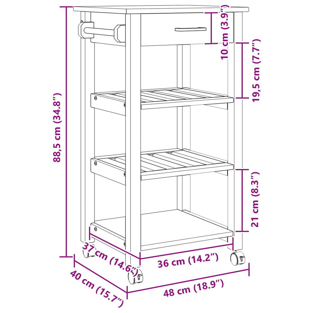 Carro de Cocina MONZA Negro 48 x 40 x 88,5 cm