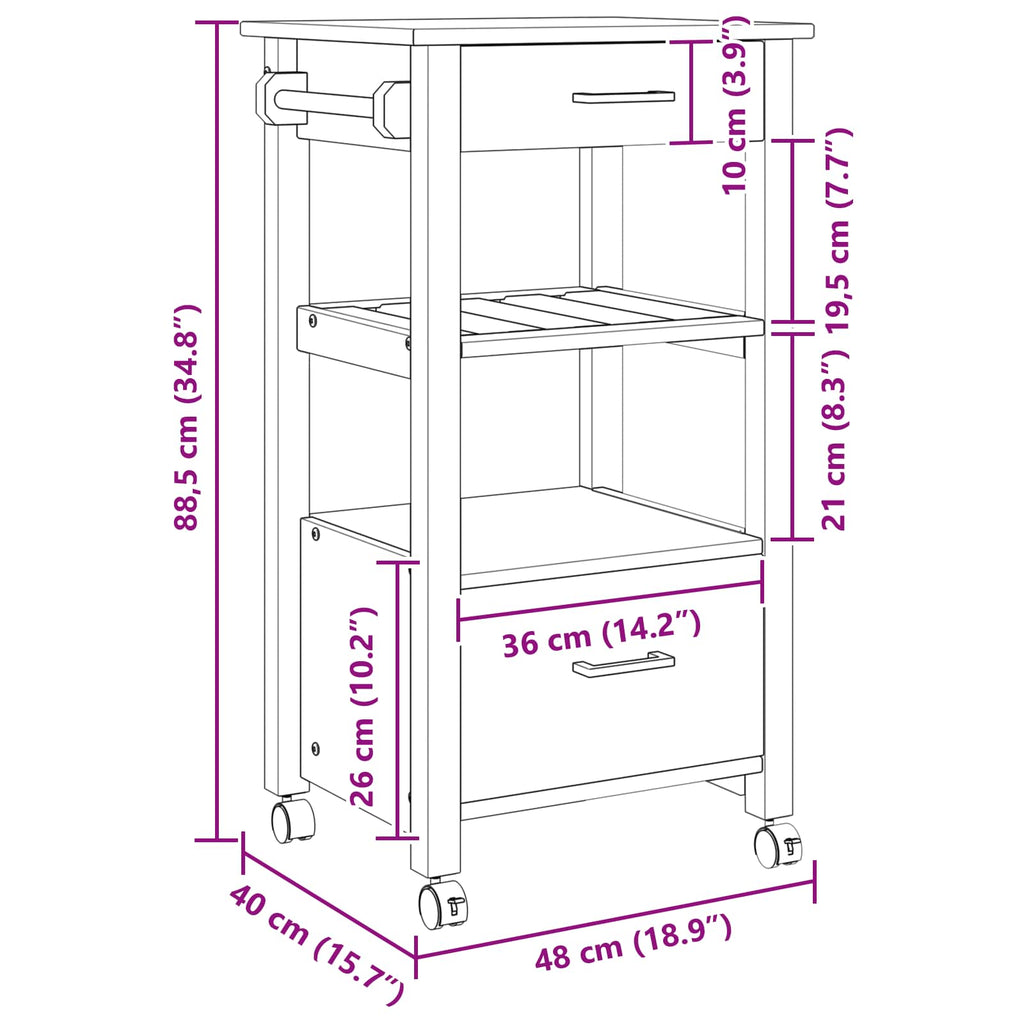 Carro de Cocina MONZA Negro 48 x 40 x 88,5 cm