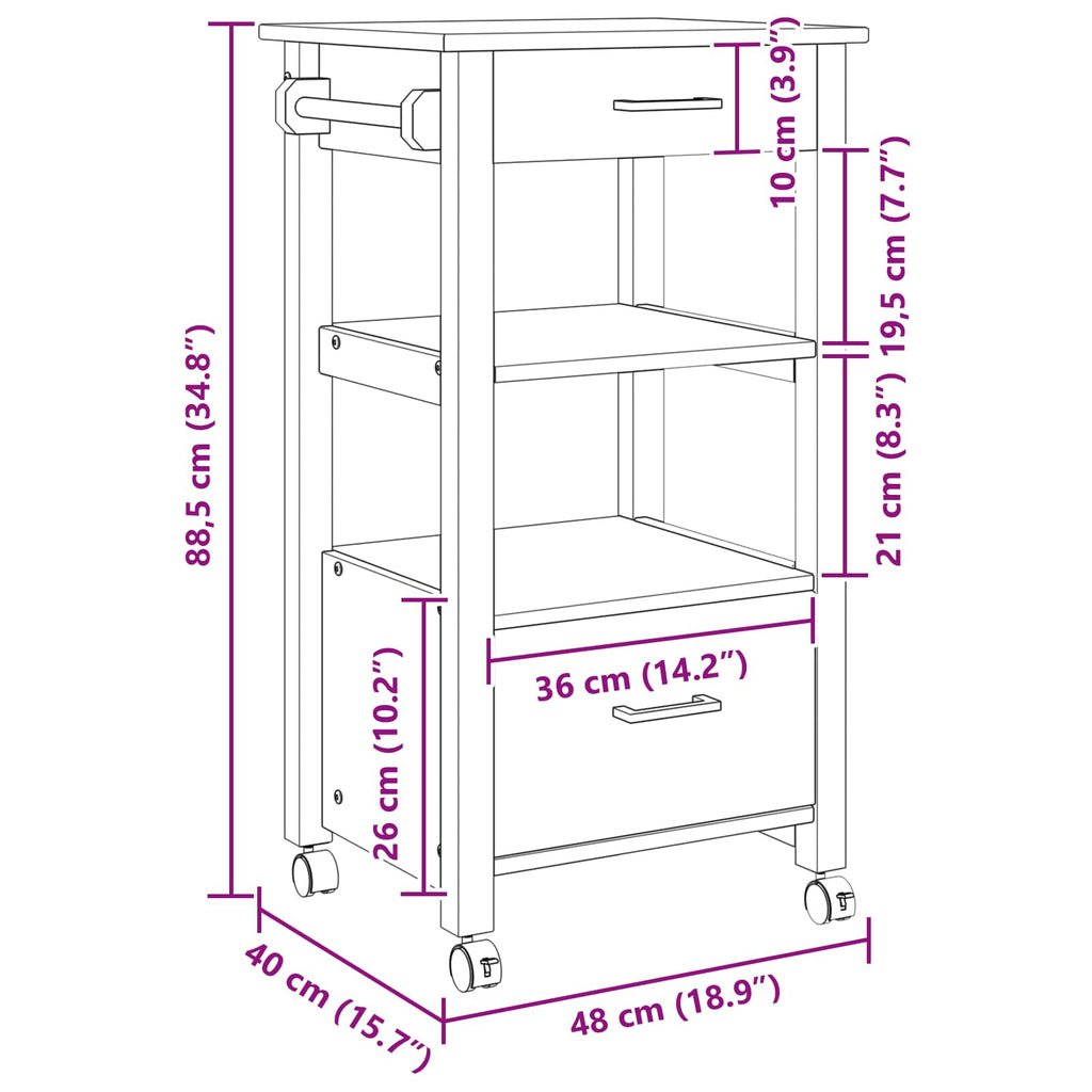 Carro de Cocina MONZA Negro 48 x 40 x 88,5 cm