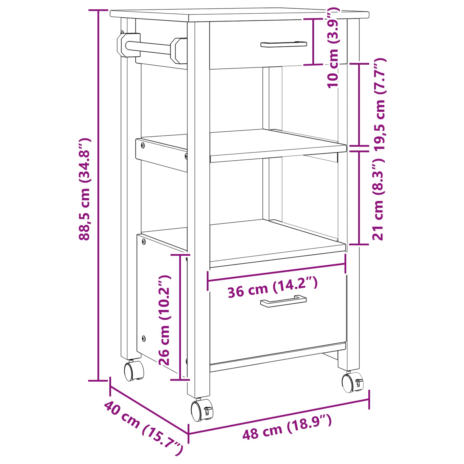 Carro de Cocina MONZA Negro 48 x 40 x 88,5 cm